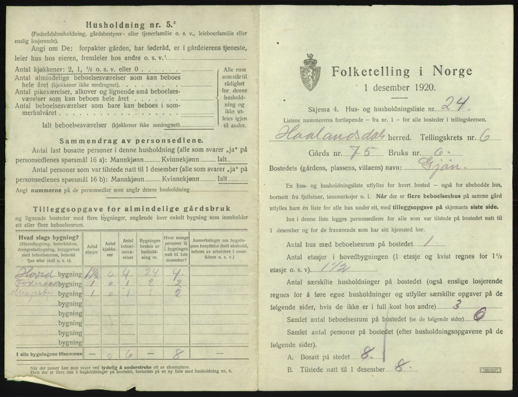 SAB, 1920 census for Hålandsdal, 1920, p. 236