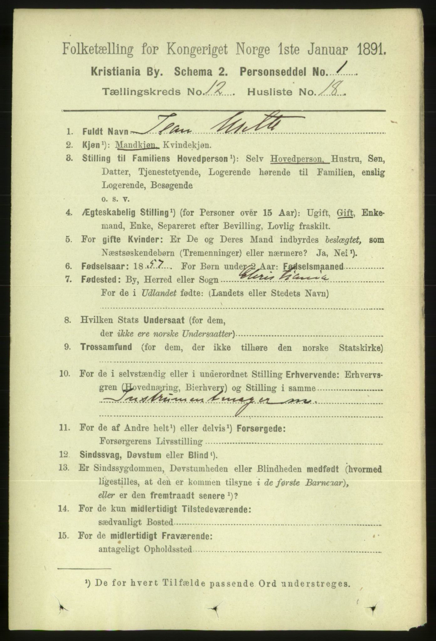 RA, 1891 census for 0301 Kristiania, 1891, p. 5741