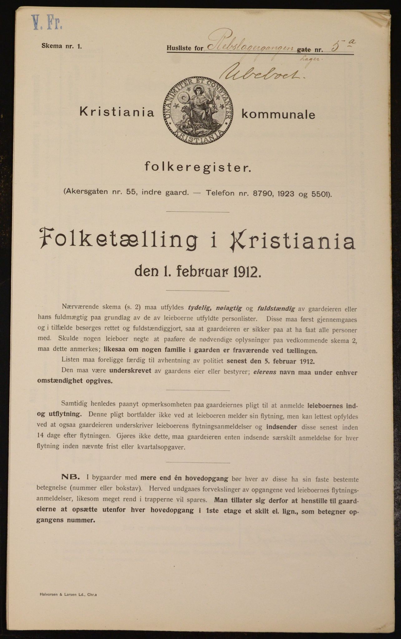 OBA, Municipal Census 1912 for Kristiania, 1912, p. 83026