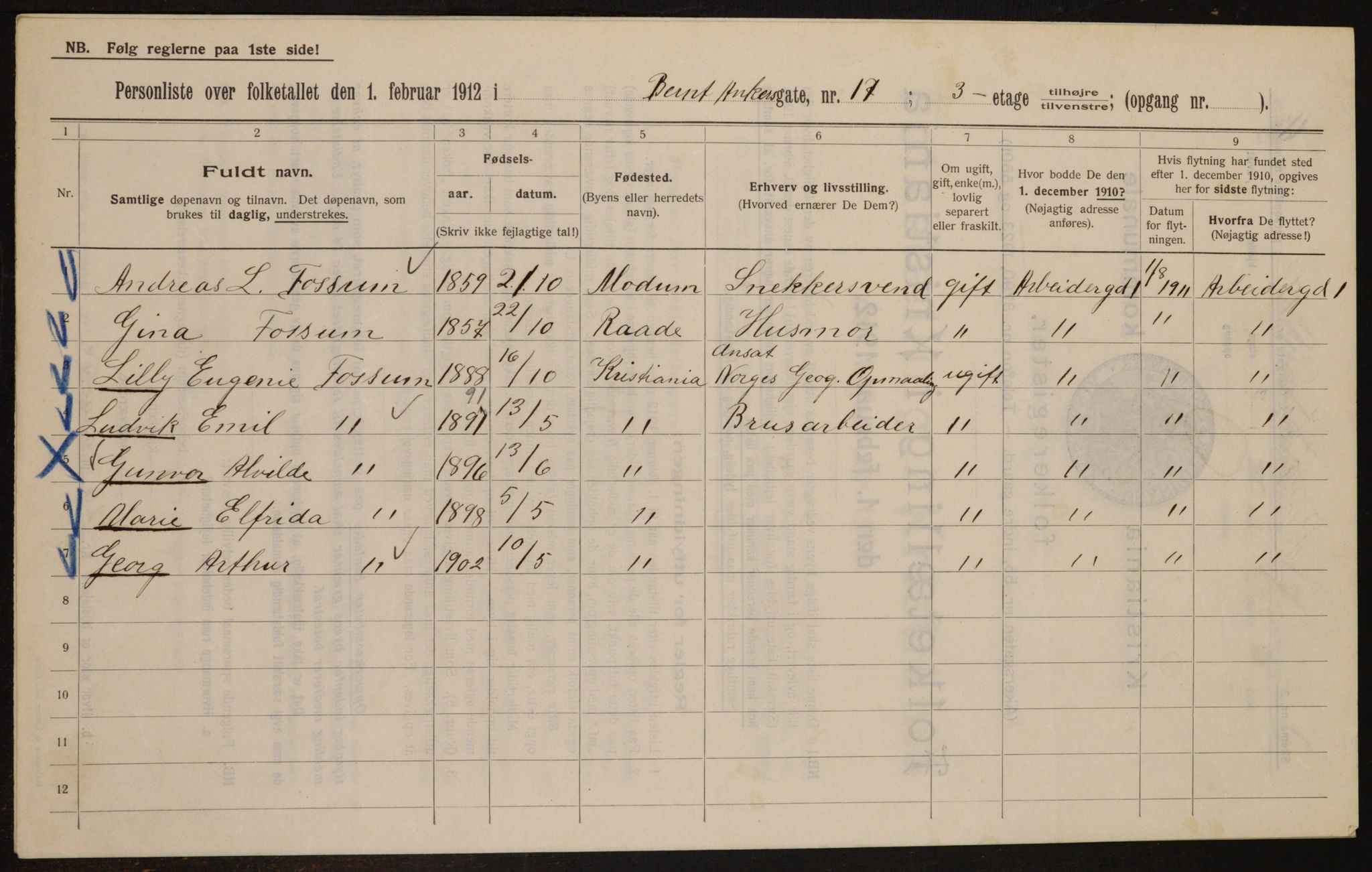 OBA, Municipal Census 1912 for Kristiania, 1912, p. 4726