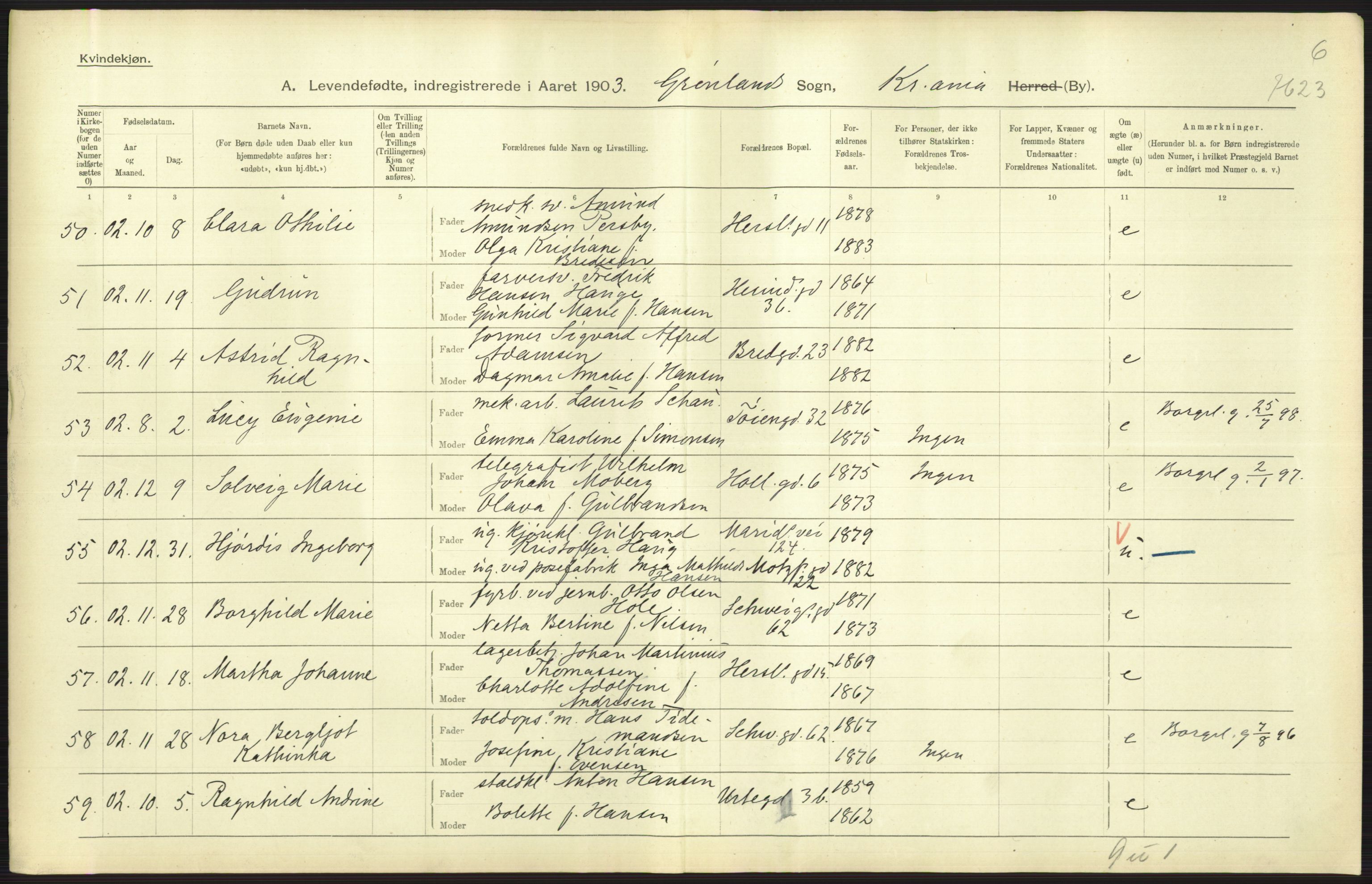 Statistisk sentralbyrå, Sosiodemografiske emner, Befolkning, AV/RA-S-2228/D/Df/Dfa/Dfaa/L0003: Kristiania: Fødte, 1903, p. 621