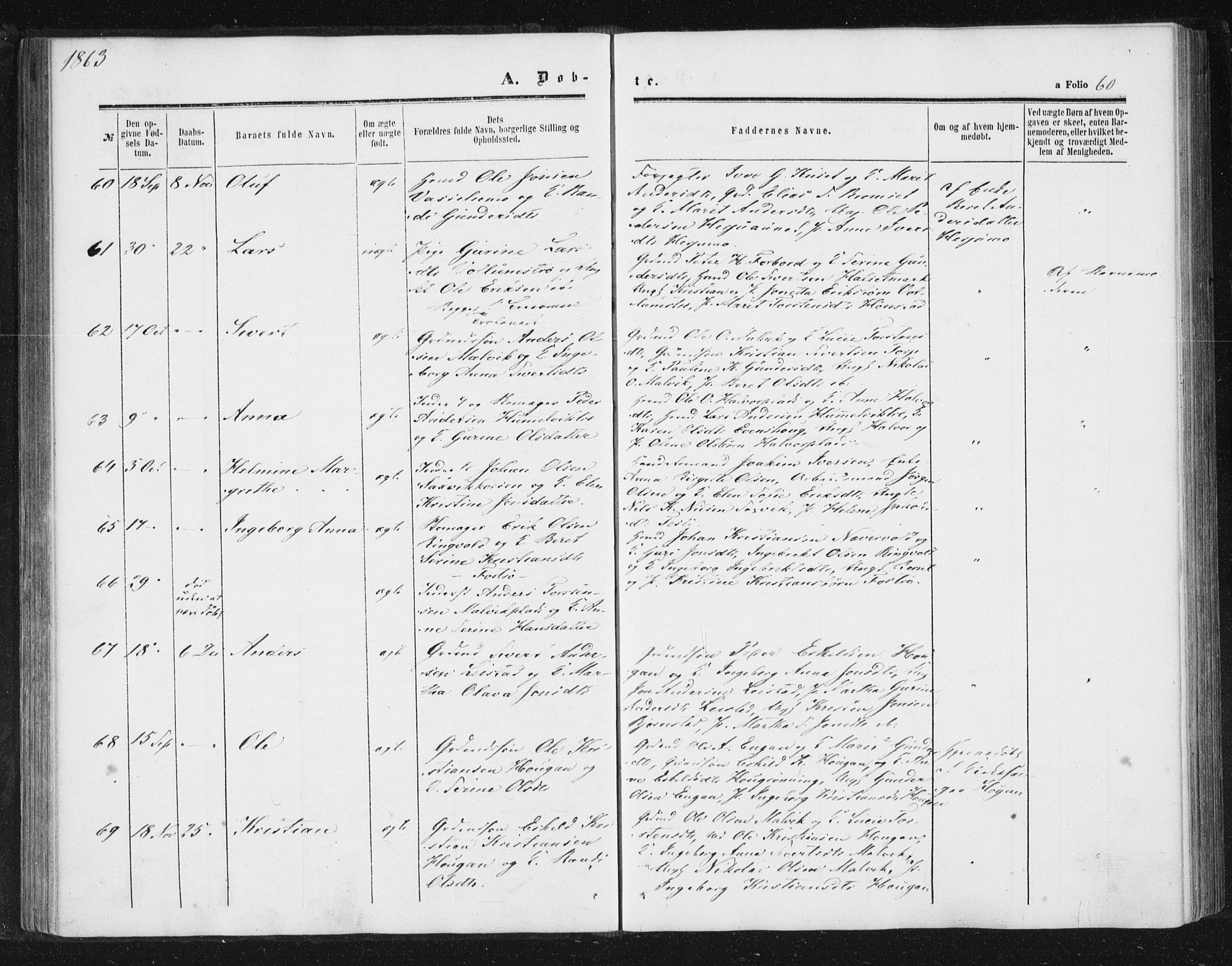 Ministerialprotokoller, klokkerbøker og fødselsregistre - Sør-Trøndelag, SAT/A-1456/616/L0408: Parish register (official) no. 616A05, 1857-1865, p. 60