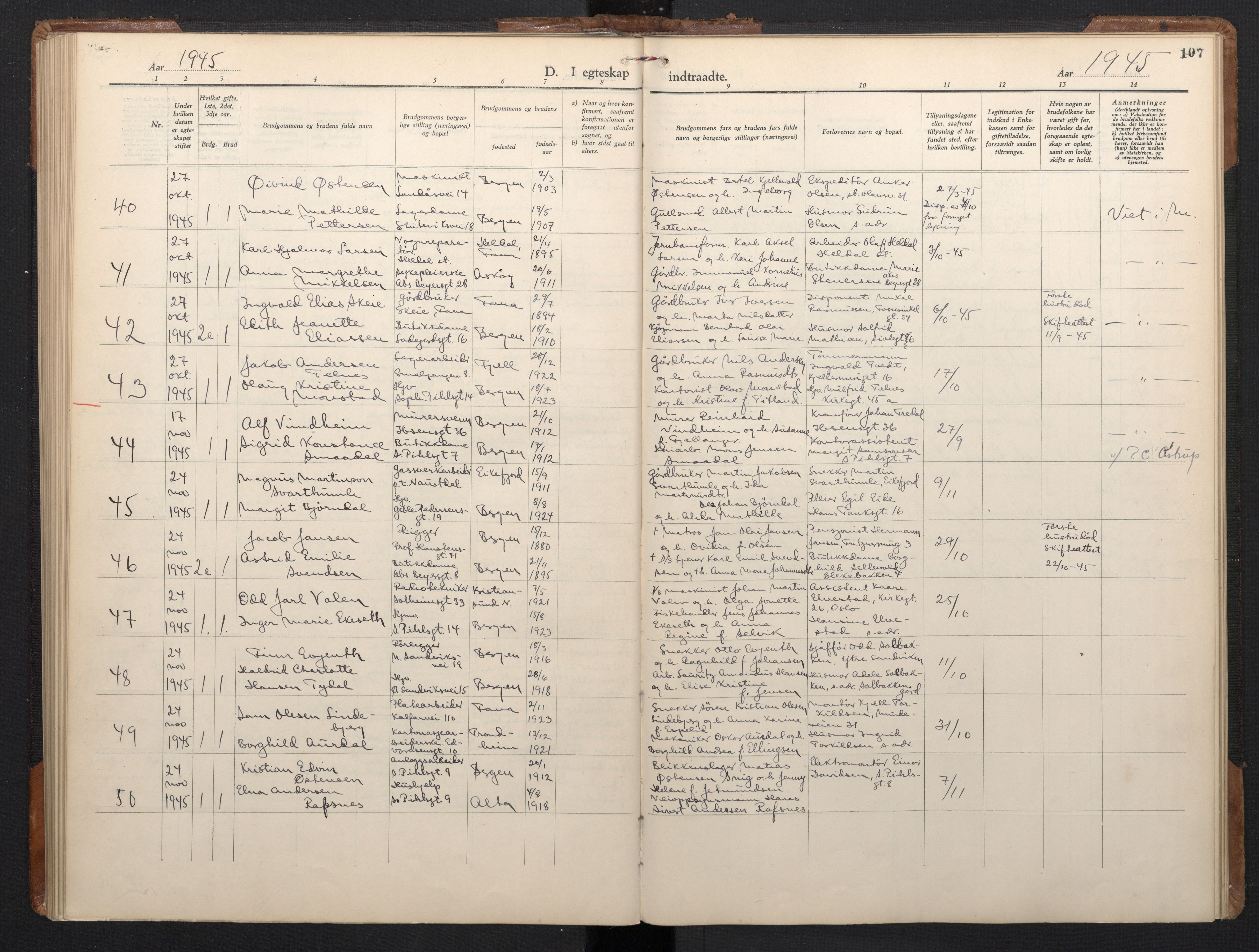 St. Olavs Sokneprestembete, AV/SAB-A-78101/H/Hab: Parish register (copy) no. C 1, 1928-1954, p. 107