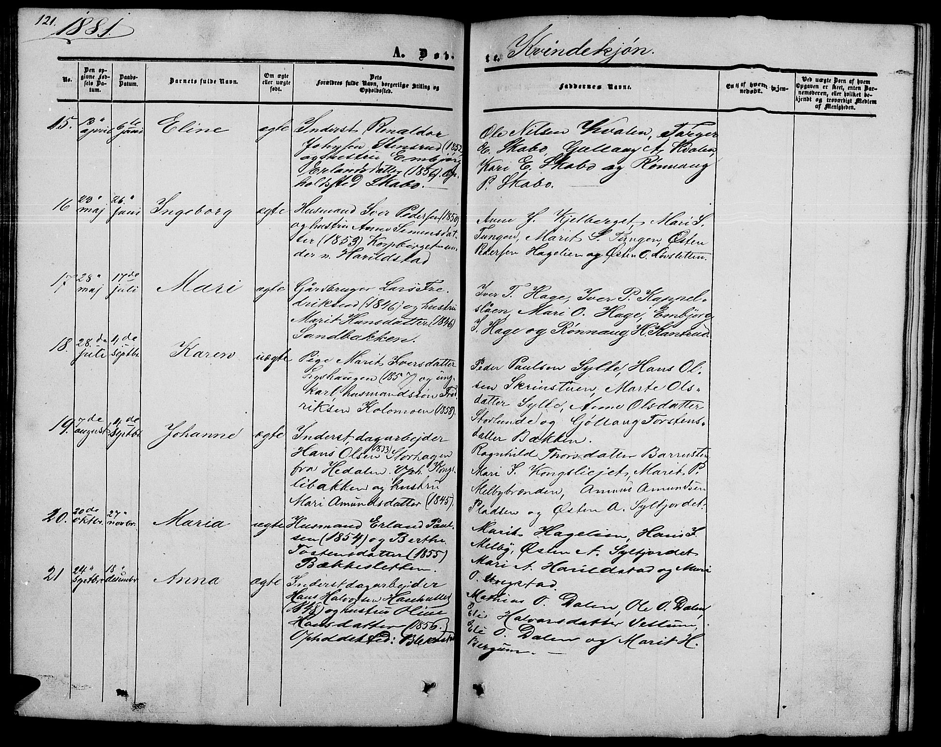 Nord-Fron prestekontor, SAH/PREST-080/H/Ha/Hab/L0002: Parish register (copy) no. 2, 1851-1883, p. 121