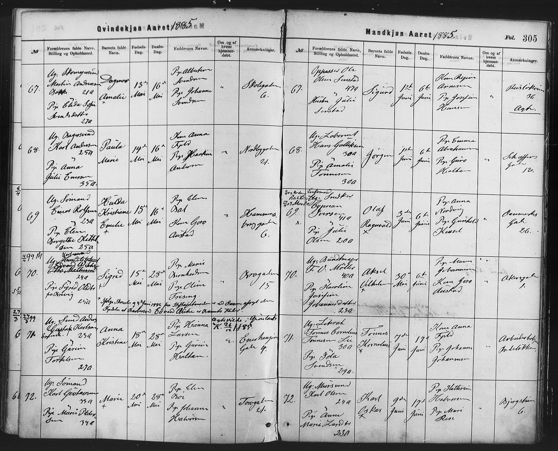 Rikshospitalet prestekontor Kirkebøker, AV/SAO-A-10309b/F/L0006: Parish register (official) no. 6, 1871-1885, p. 305