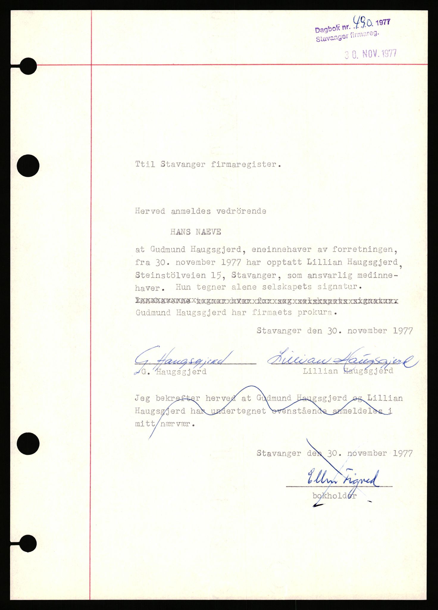 Stavanger byfogd, SAST/A-101408/002/J/Jd/Jde/L0003: Registreringsmeldinger og bilag. Enkeltmannsforetak, 751-1000, 1928-1976, p. 324