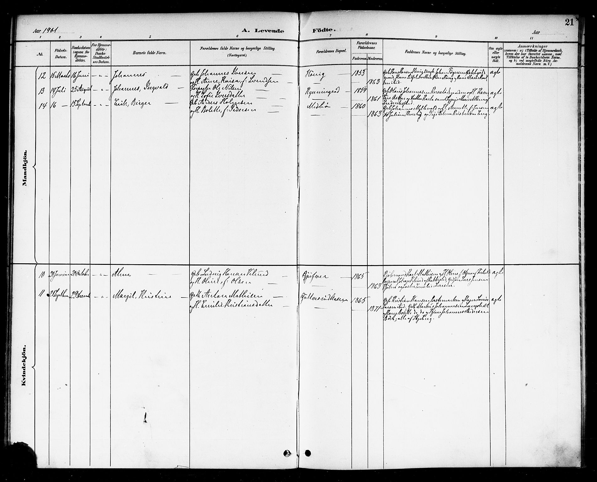 Berg prestekontor Kirkebøker, AV/SAO-A-10902/F/Fc/L0002: Parish register (official) no. III 2, 1888-1901, p. 21