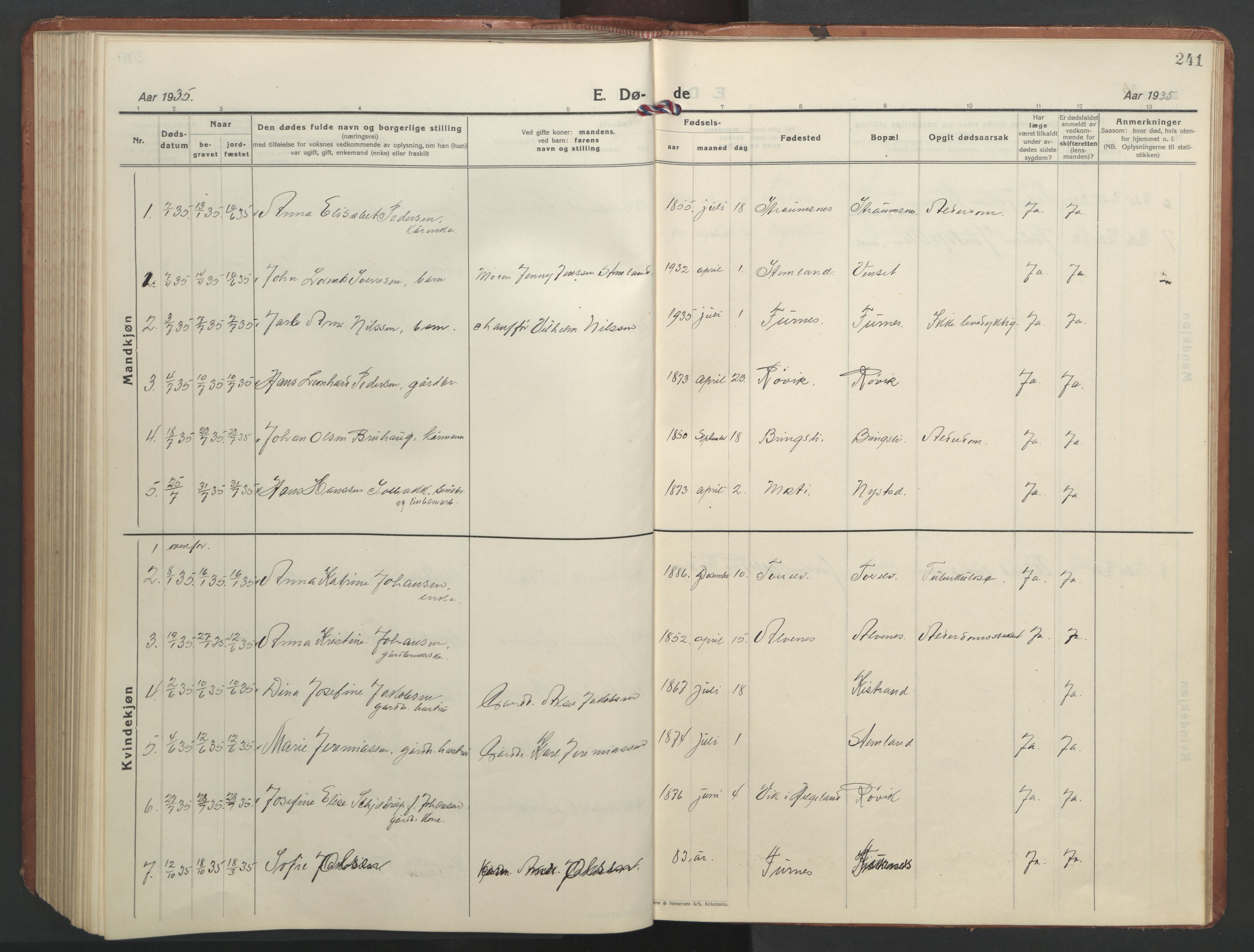 Ministerialprotokoller, klokkerbøker og fødselsregistre - Nordland, AV/SAT-A-1459/851/L0727: Parish register (copy) no. 851C02, 1925-1948, p. 241