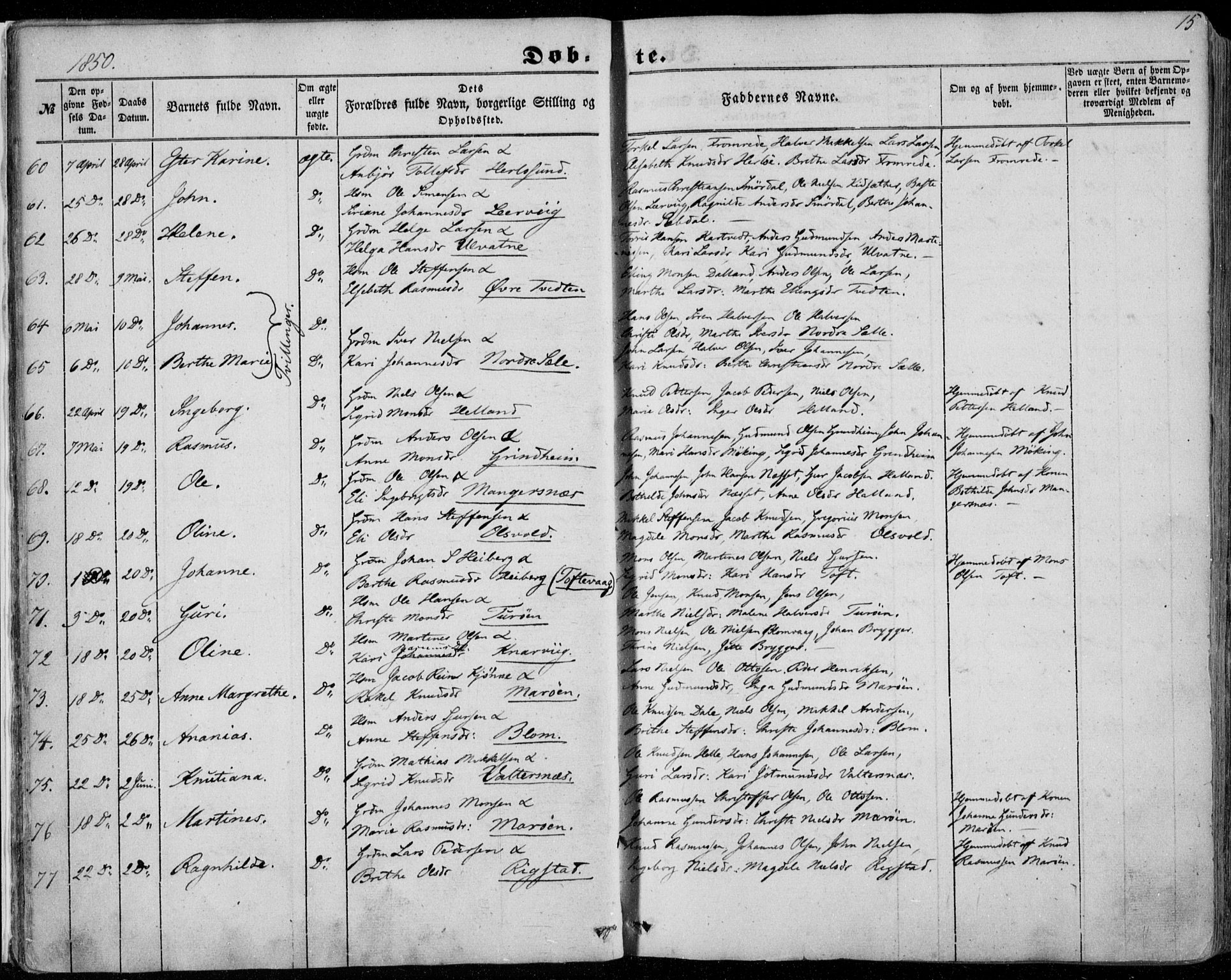 Manger sokneprestembete, SAB/A-76801/H/Haa: Parish register (official) no. A 6, 1849-1859, p. 15
