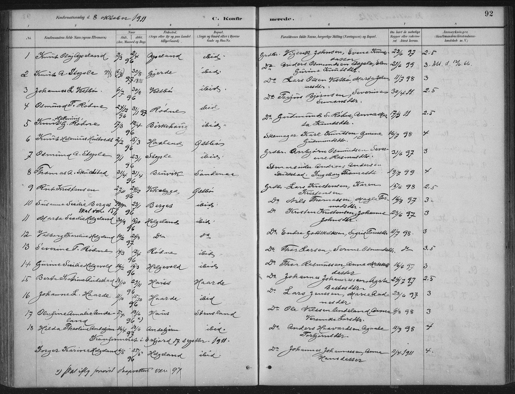 Vikedal sokneprestkontor, AV/SAST-A-101840/01/IV: Parish register (official) no. A 11, 1884-1933, p. 92