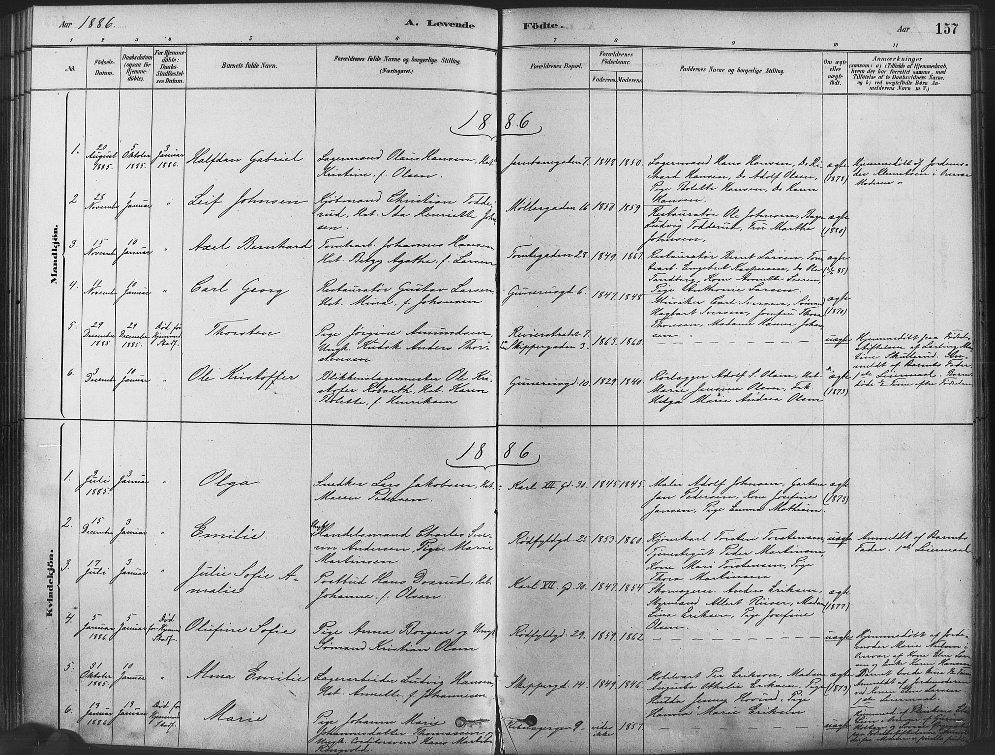Oslo domkirke Kirkebøker, SAO/A-10752/F/Fa/L0029: Parish register (official) no. 29, 1879-1892, p. 157