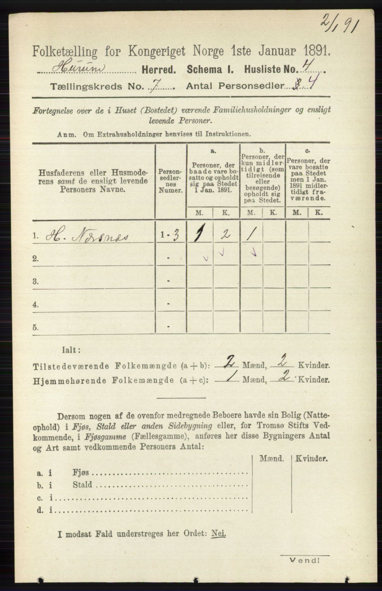 RA, 1891 census for 0628 Hurum, 1891, p. 2216