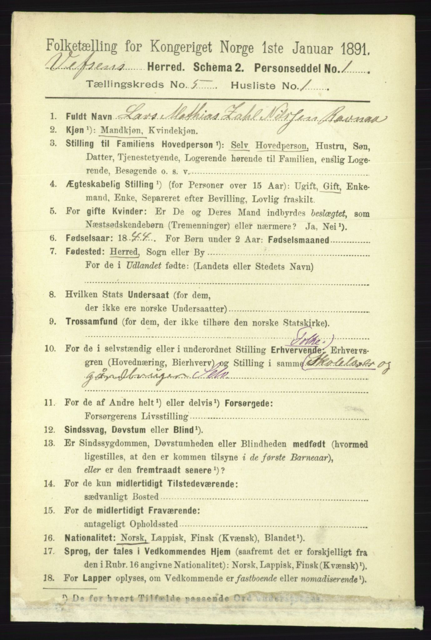 RA, 1891 census for 1824 Vefsn, 1891, p. 2085