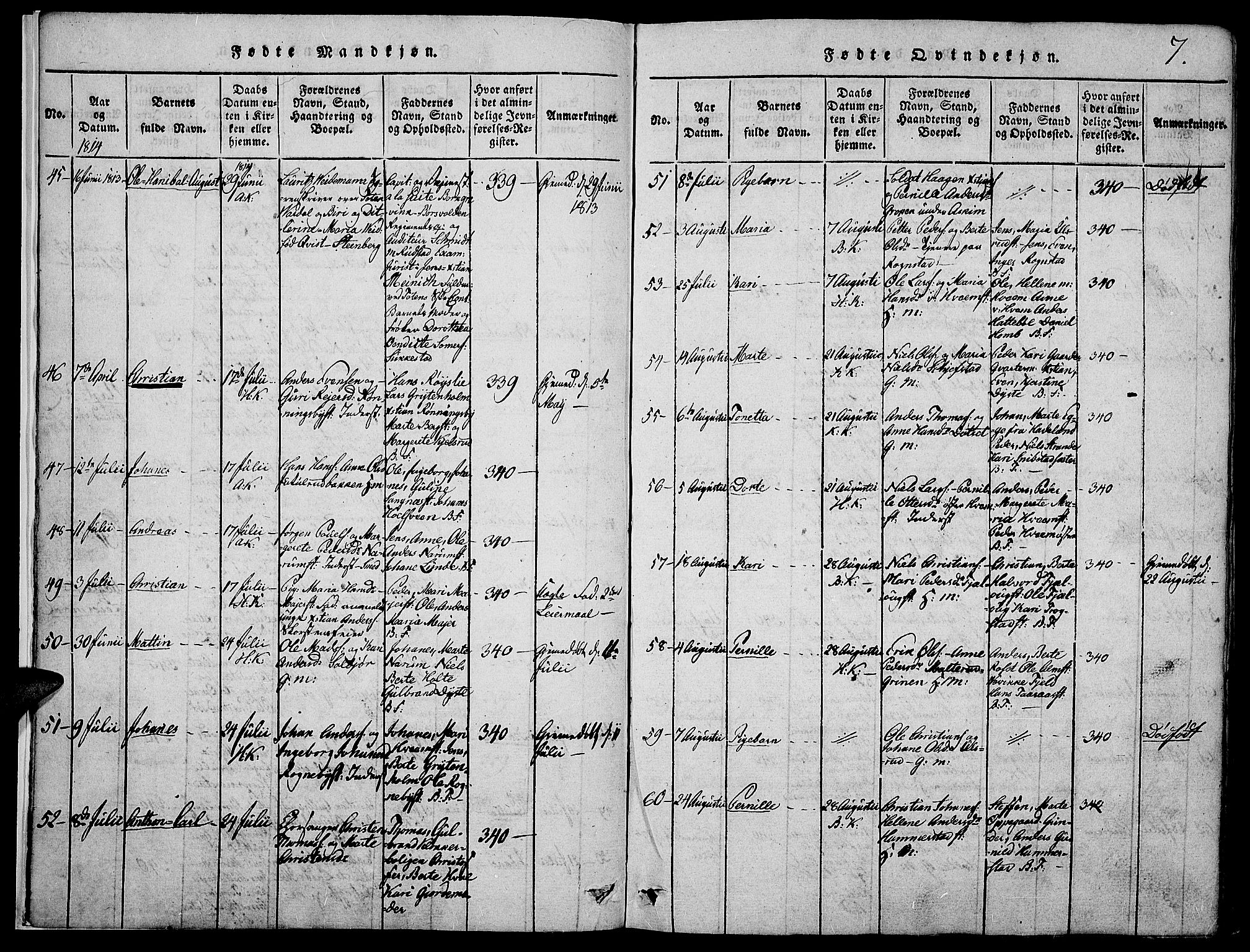 Toten prestekontor, SAH/PREST-102/H/Ha/Haa/L0009: Parish register (official) no. 9, 1814-1820, p. 7