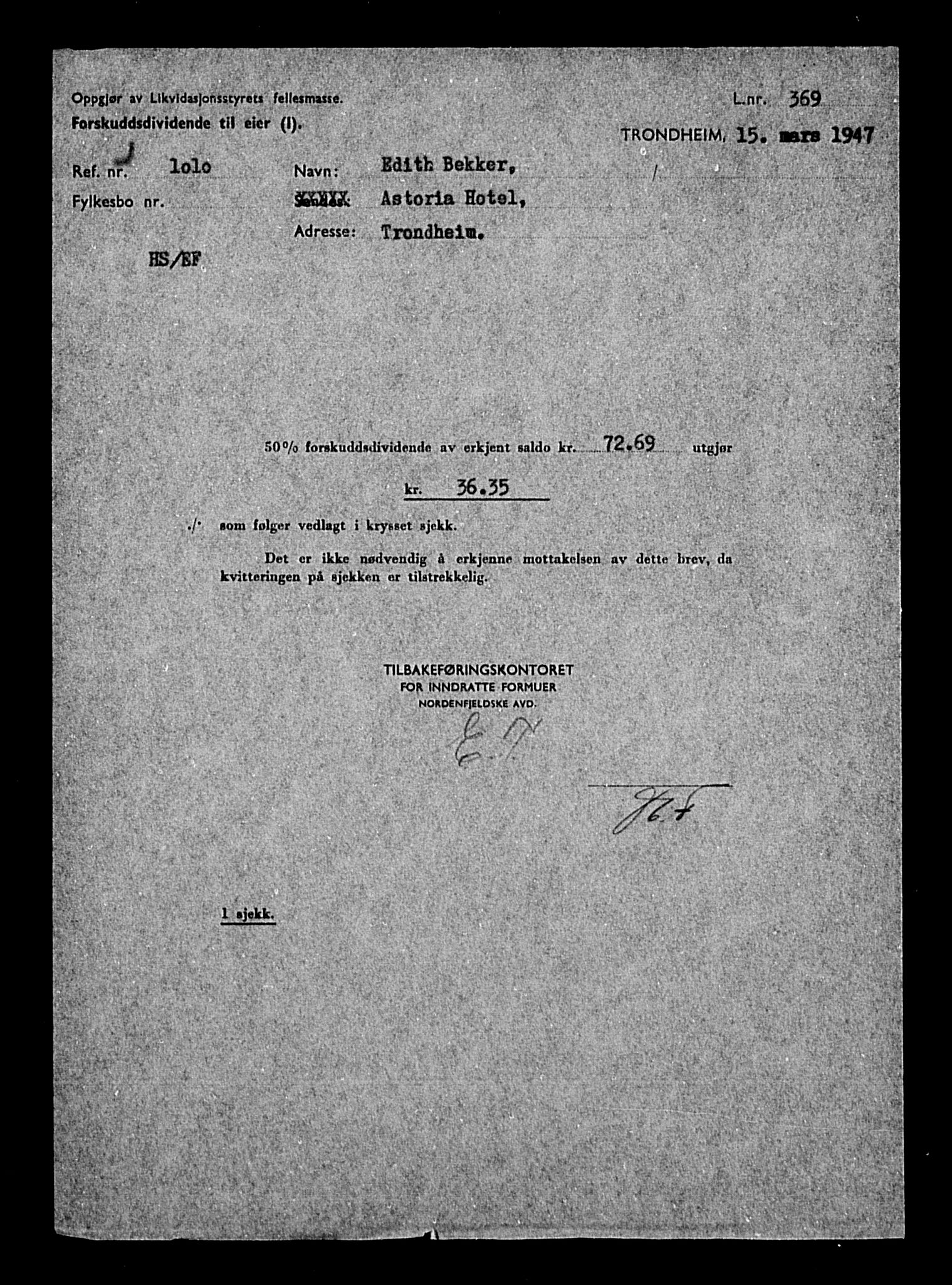 Justisdepartementet, Tilbakeføringskontoret for inndratte formuer, AV/RA-S-1564/H/Hc/Hca/L0892: --, 1945-1947, p. 299