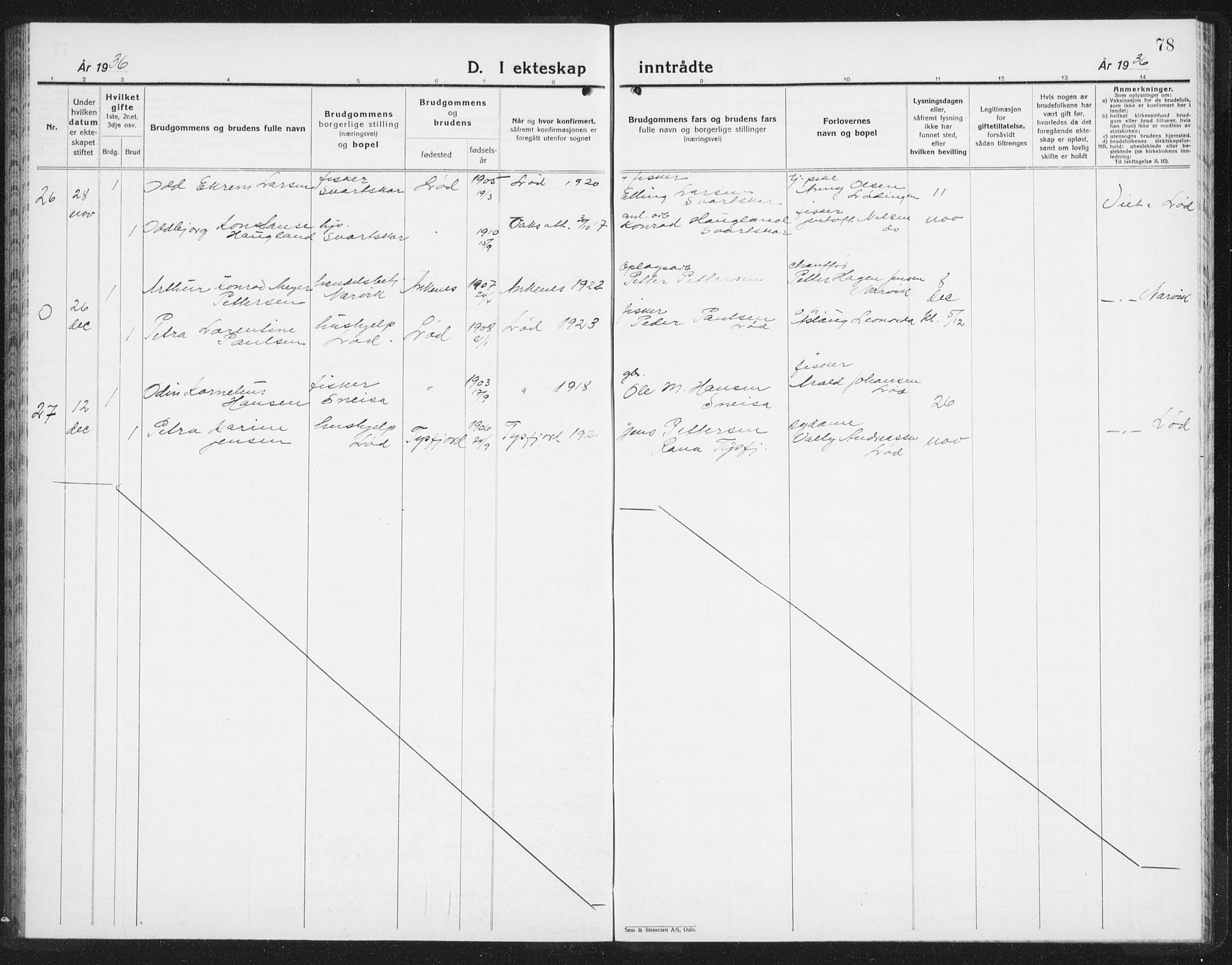 Ministerialprotokoller, klokkerbøker og fødselsregistre - Nordland, AV/SAT-A-1459/872/L1050: Parish register (copy) no. 872C06, 1932-1942, p. 78