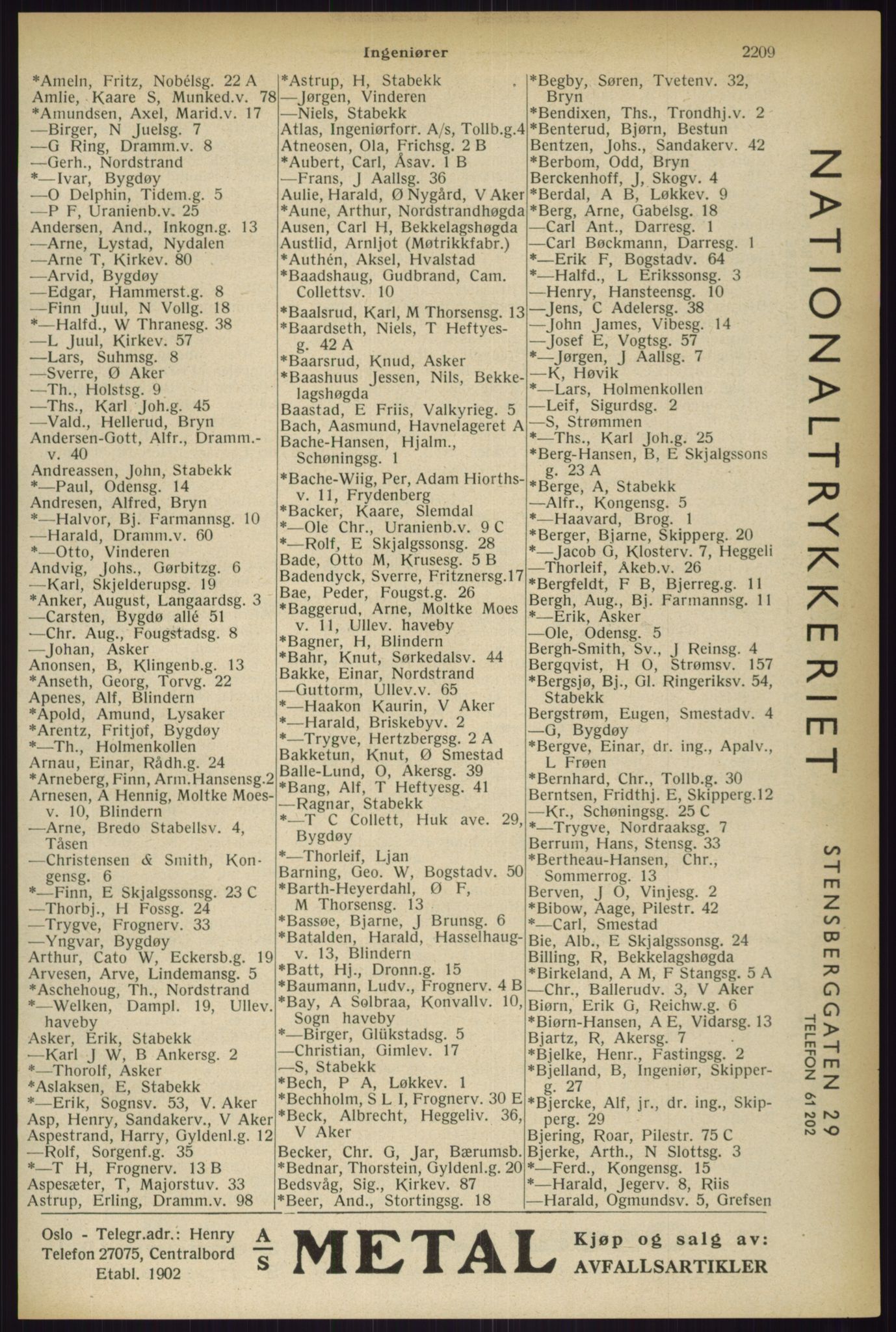 Kristiania/Oslo adressebok, PUBL/-, 1933, p. 2209