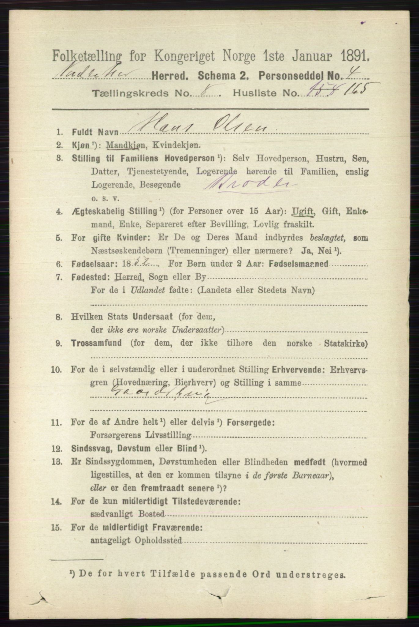 RA, 1891 census for 0613 Norderhov, 1891, p. 6477