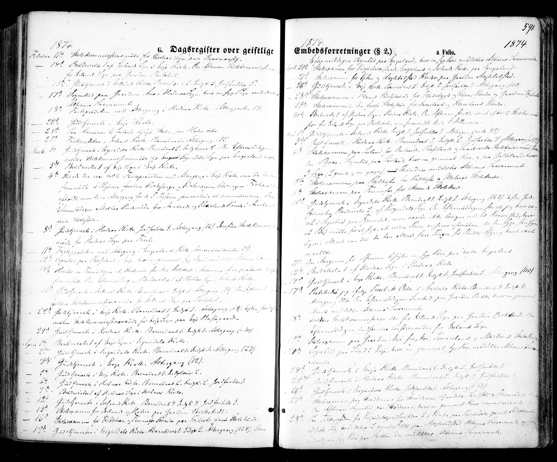 Evje sokneprestkontor, SAK/1111-0008/F/Fa/Faa/L0006: Parish register (official) no. A 6, 1866-1884, p. 591