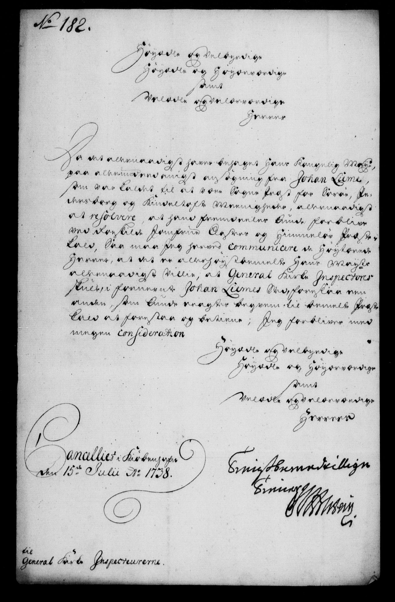 Generalkirkeinspektionskollegiet, DRA/A-0008/F4-06/F4-06-02: Protokollerede indkomne sager, 1738