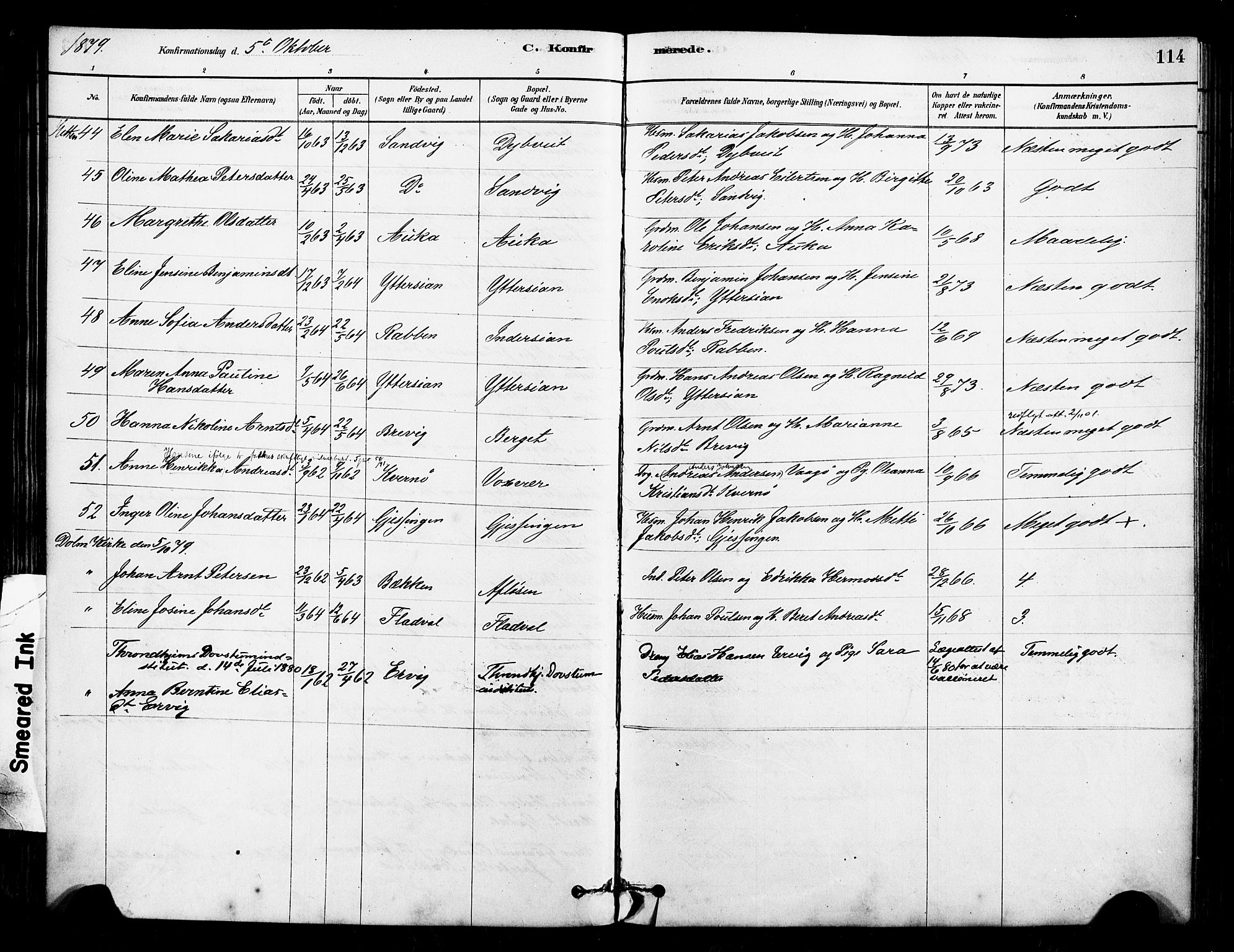 Ministerialprotokoller, klokkerbøker og fødselsregistre - Sør-Trøndelag, SAT/A-1456/640/L0578: Parish register (official) no. 640A03, 1879-1889, p. 114