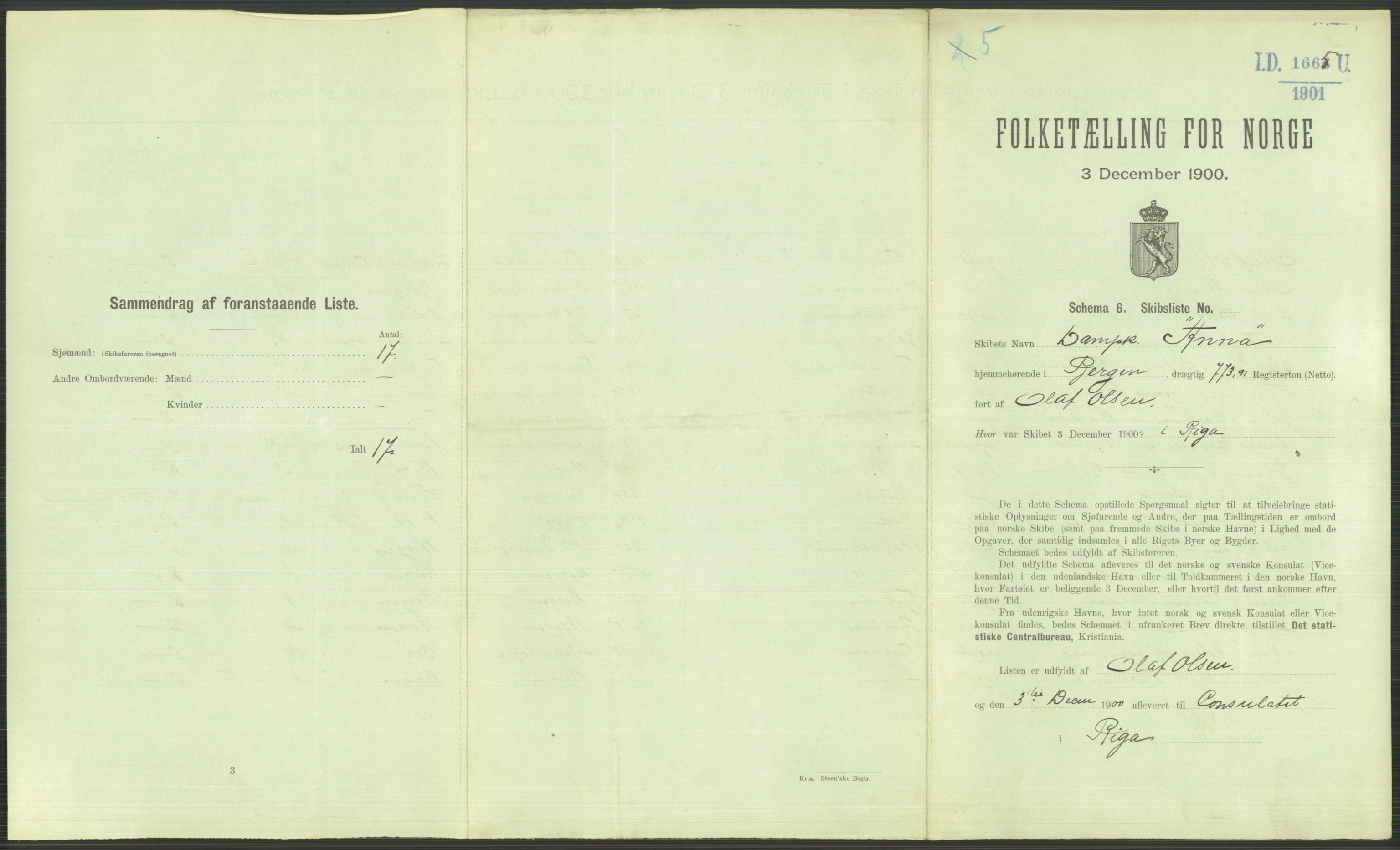 RA, 1900 Census - ship lists from ships in Norwegian harbours, harbours abroad and at sea, 1900, p. 3681