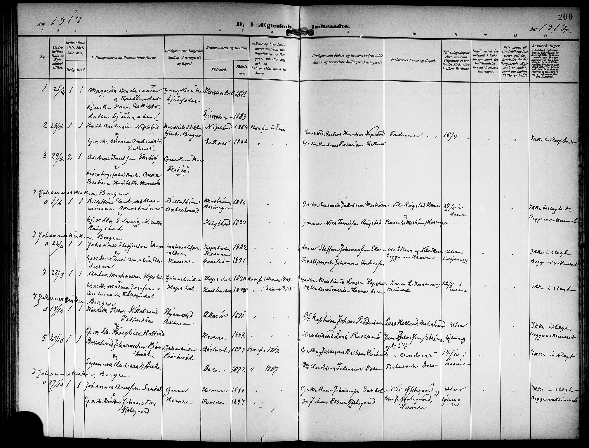 Hamre sokneprestembete, SAB/A-75501/H/Ha/Hab: Parish register (copy) no. B 4, 1898-1919, p. 200