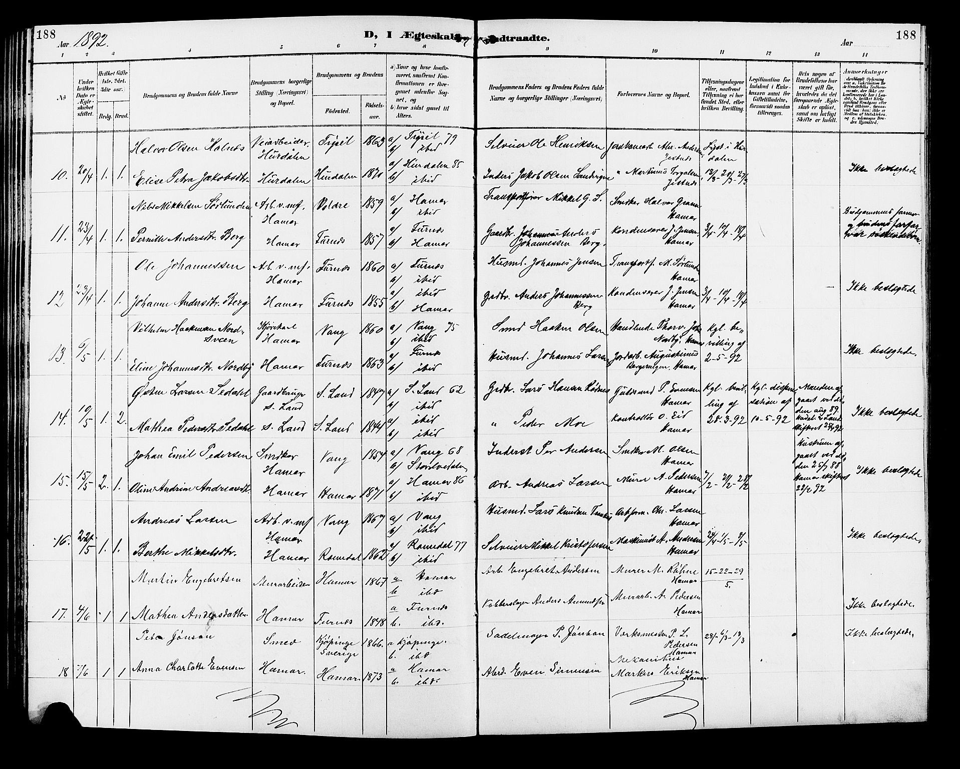 Vang prestekontor, Hedmark, SAH/PREST-008/H/Ha/Hab/L0013: Parish register (copy) no. 13, 1890-1899, p. 188