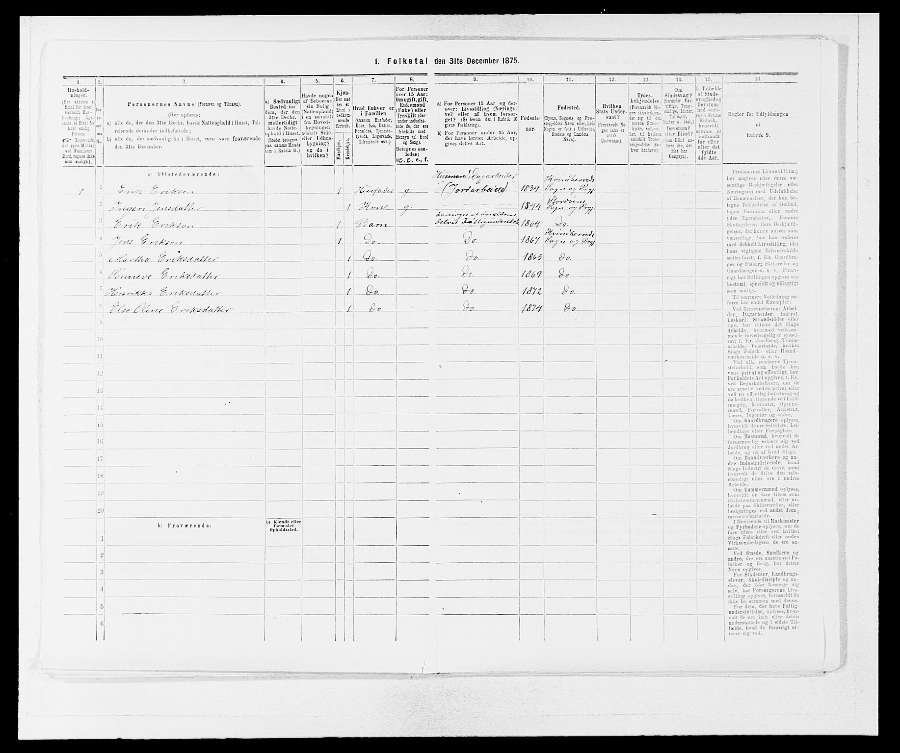 SAB, 1875 census for 1224P Kvinnherad, 1875, p. 250