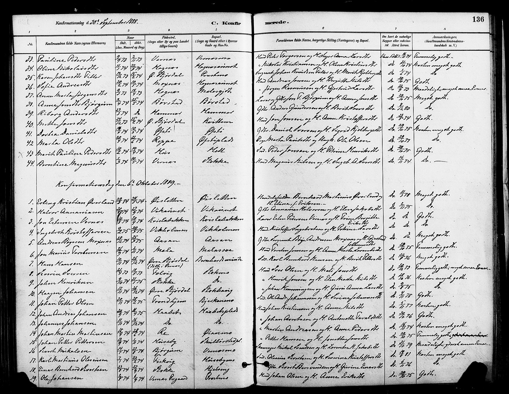 Ministerialprotokoller, klokkerbøker og fødselsregistre - Nord-Trøndelag, AV/SAT-A-1458/709/L0077: Parish register (official) no. 709A17, 1880-1895, p. 136