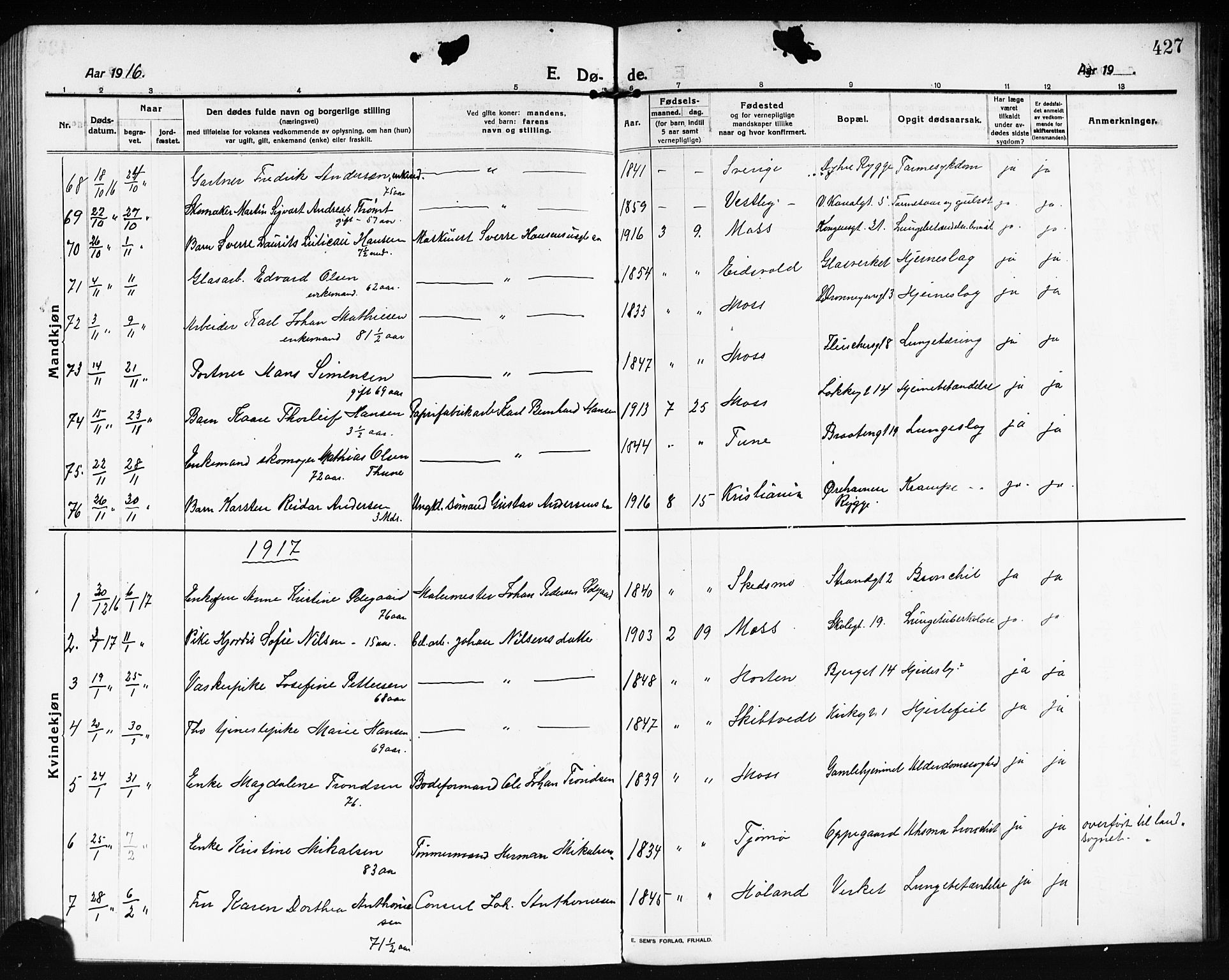 Moss prestekontor Kirkebøker, AV/SAO-A-2003/G/Ga/L0008: Parish register (copy) no. I 8, 1913-1923, p. 427