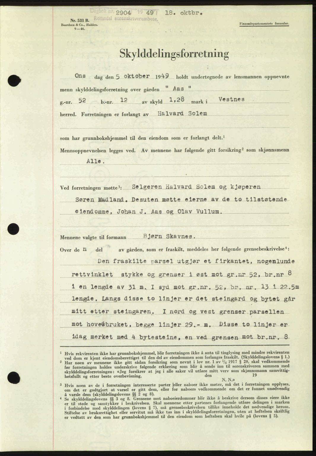 Romsdal sorenskriveri, AV/SAT-A-4149/1/2/2C: Mortgage book no. A31, 1949-1949, Diary no: : 2904/1949