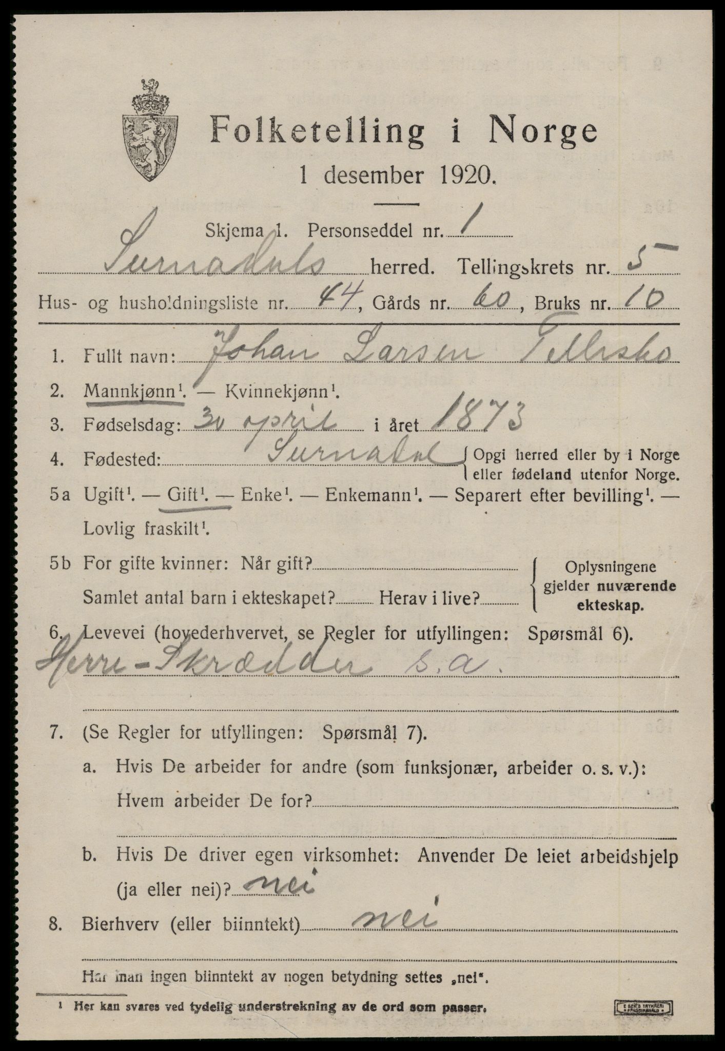 SAT, 1920 census for Surnadal, 1920, p. 4289