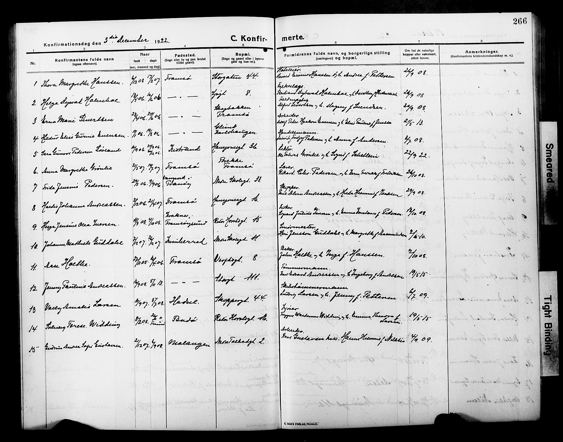 Tromsø sokneprestkontor/stiftsprosti/domprosti, SATØ/S-1343/G/Gb/L0009klokker: Parish register (copy) no. 9, 1915-1925, p. 266