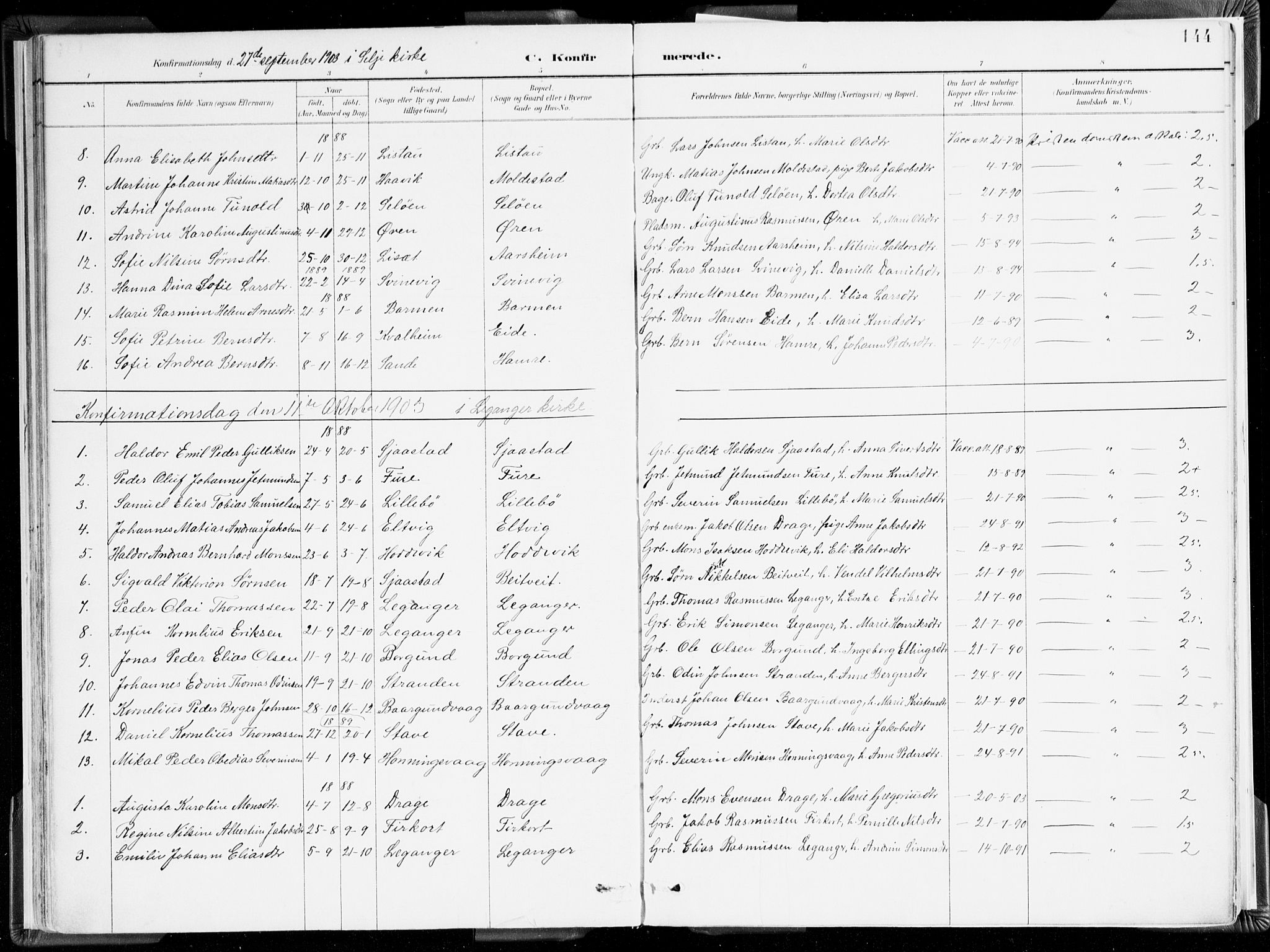 Selje sokneprestembete, AV/SAB-A-99938/H/Ha/Haa/Haab: Parish register (official) no. B 2, 1891-1907, p. 144