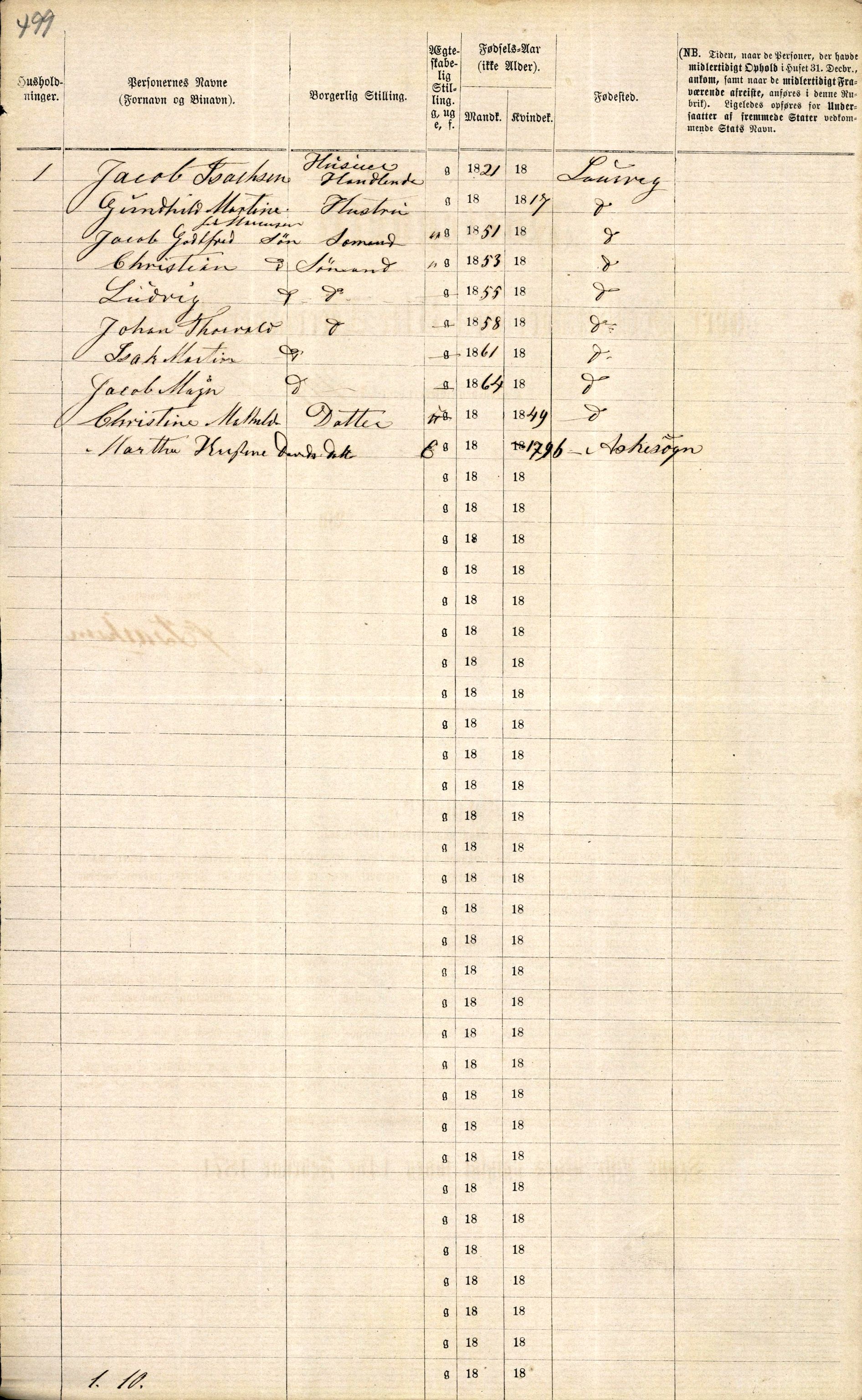 RA, 1870 census for 0707 Larvik, 1870, p. 1020