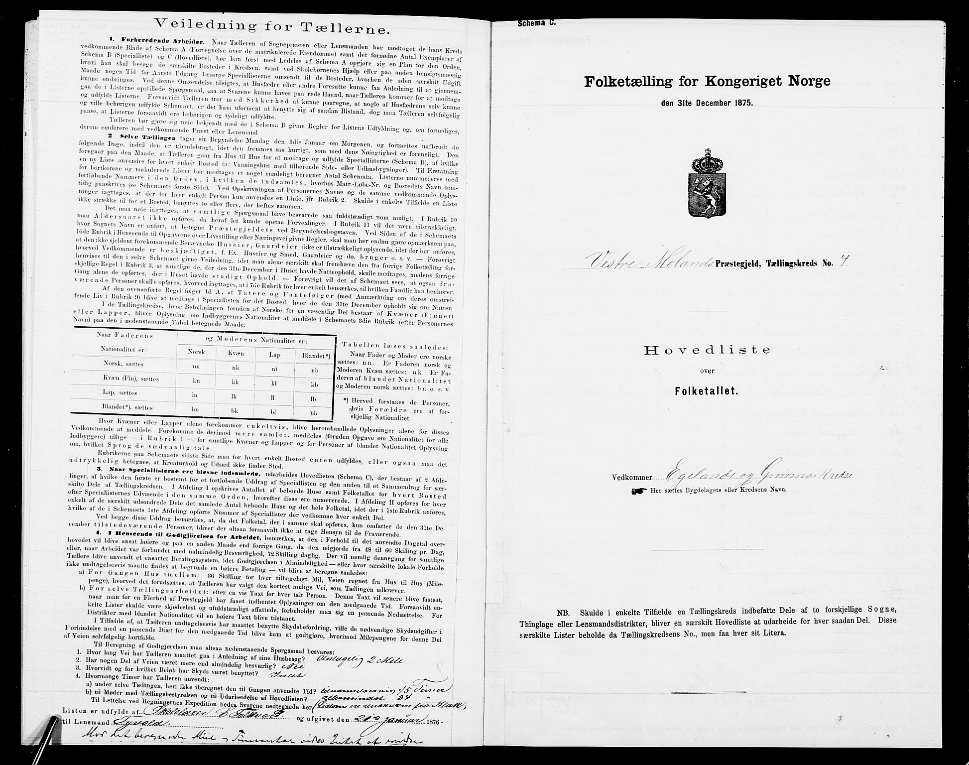 SAK, 1875 census for 0926L Vestre Moland/Vestre Moland, 1875, p. 25