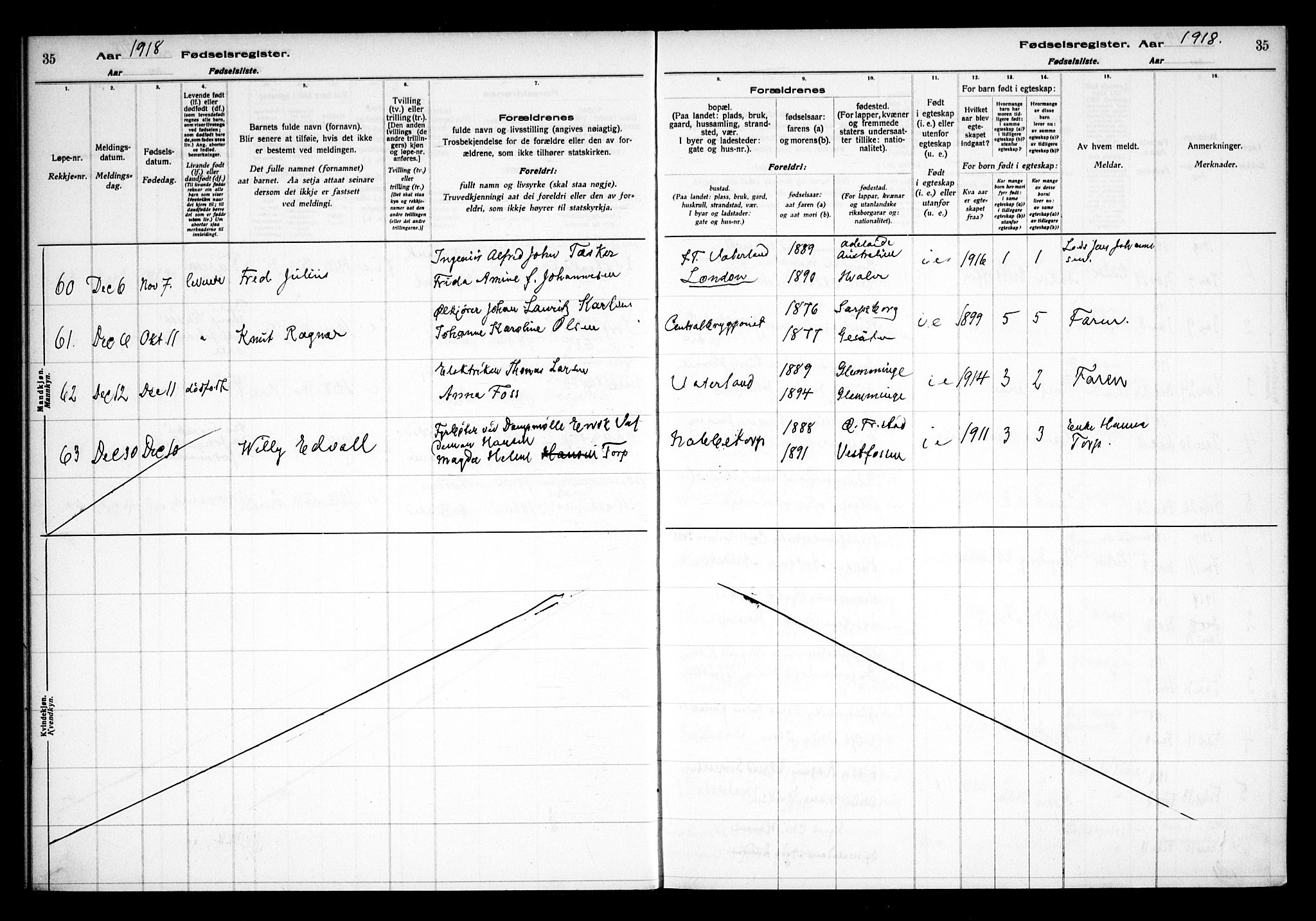 Østre Fredrikstad prestekontor Kirkebøker, AV/SAO-A-10907/J/Ja/L0001: Birth register no. 1, 1916-1936, p. 35