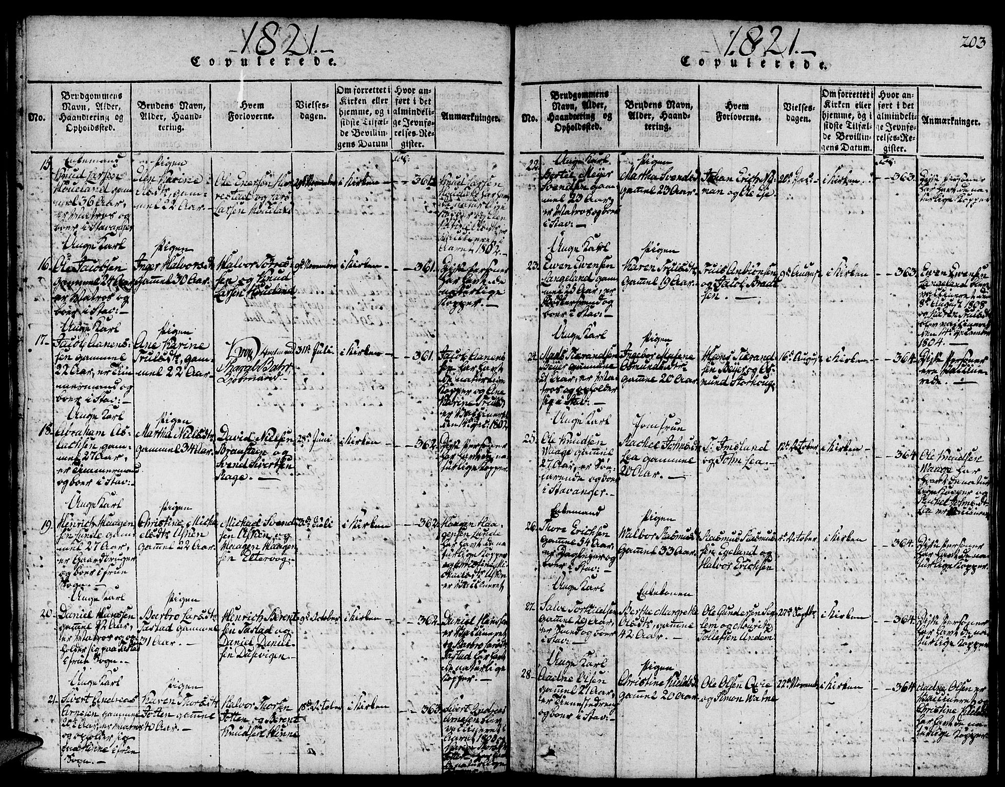 Domkirken sokneprestkontor, SAST/A-101812/001/30/30BA/L0008: Parish register (official) no. A 8, 1816-1821, p. 203