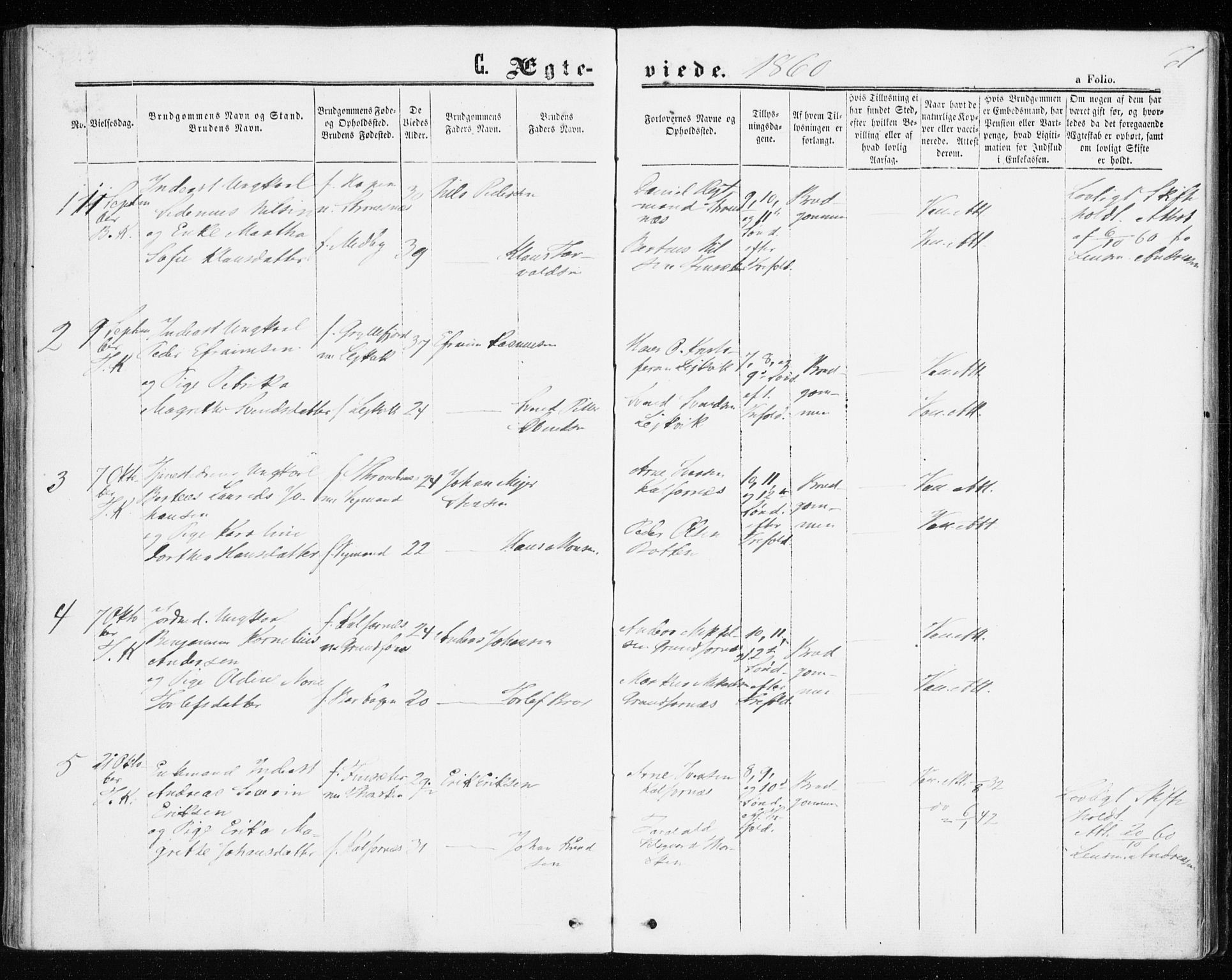Berg sokneprestkontor, SATØ/S-1318/G/Ga/Gaa/L0002kirke: Parish register (official) no. 2, 1860-1872, p. 61