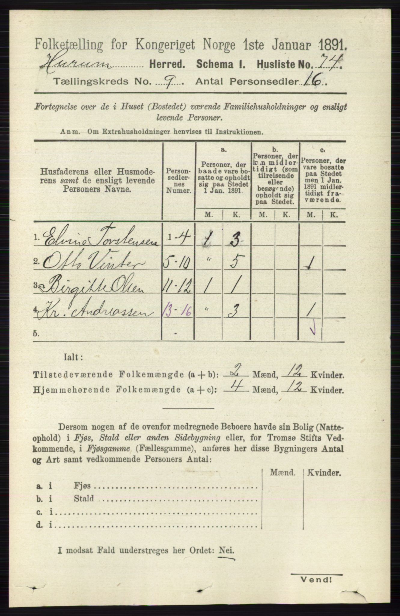 RA, 1891 census for 0628 Hurum, 1891, p. 2801