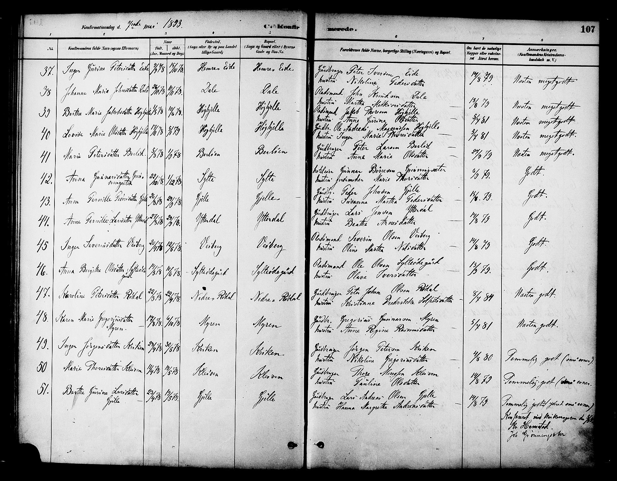 Ministerialprotokoller, klokkerbøker og fødselsregistre - Møre og Romsdal, SAT/A-1454/519/L0255: Parish register (official) no. 519A14, 1884-1908, p. 107