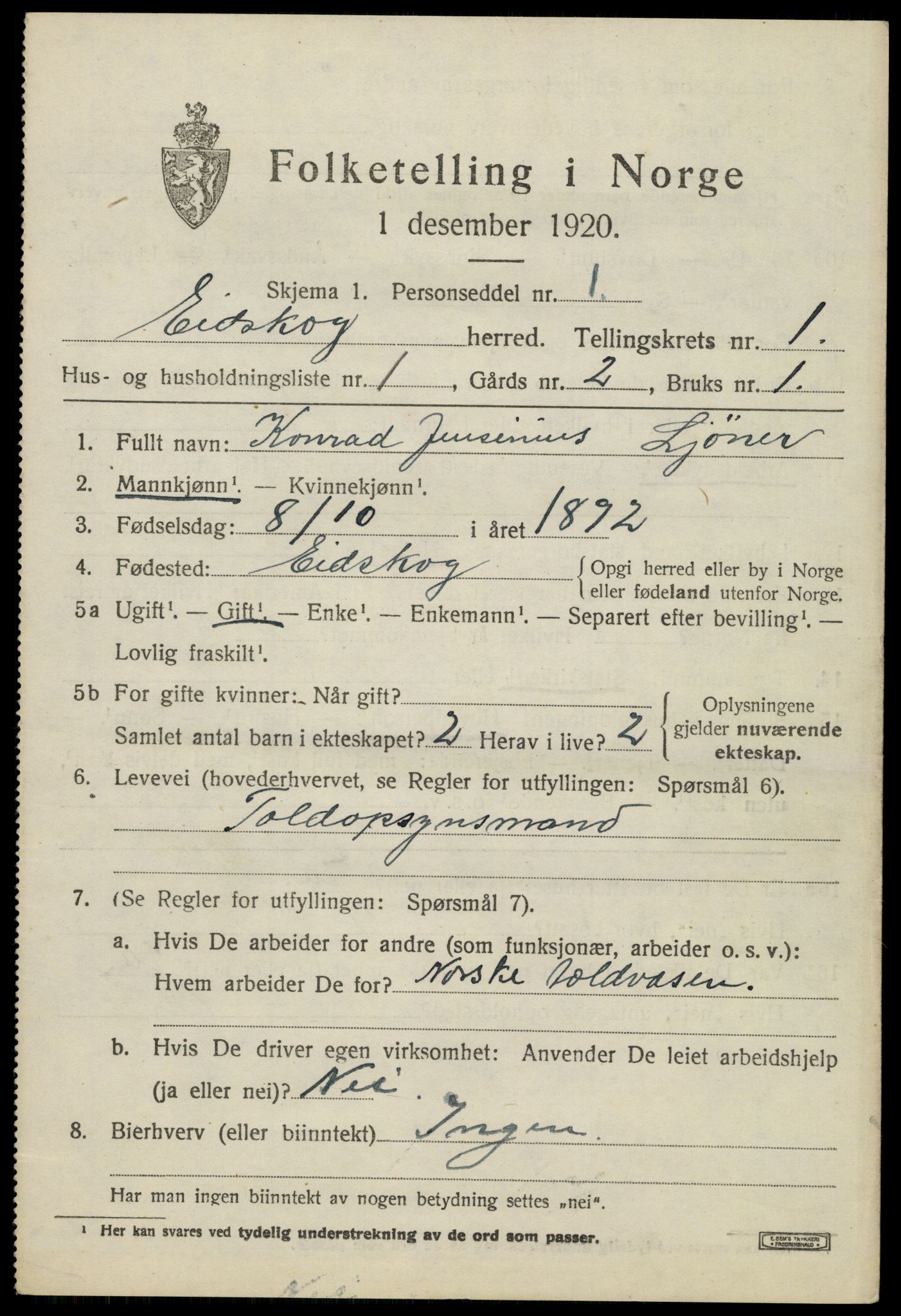SAH, 1920 census for Eidskog, 1920, p. 2405