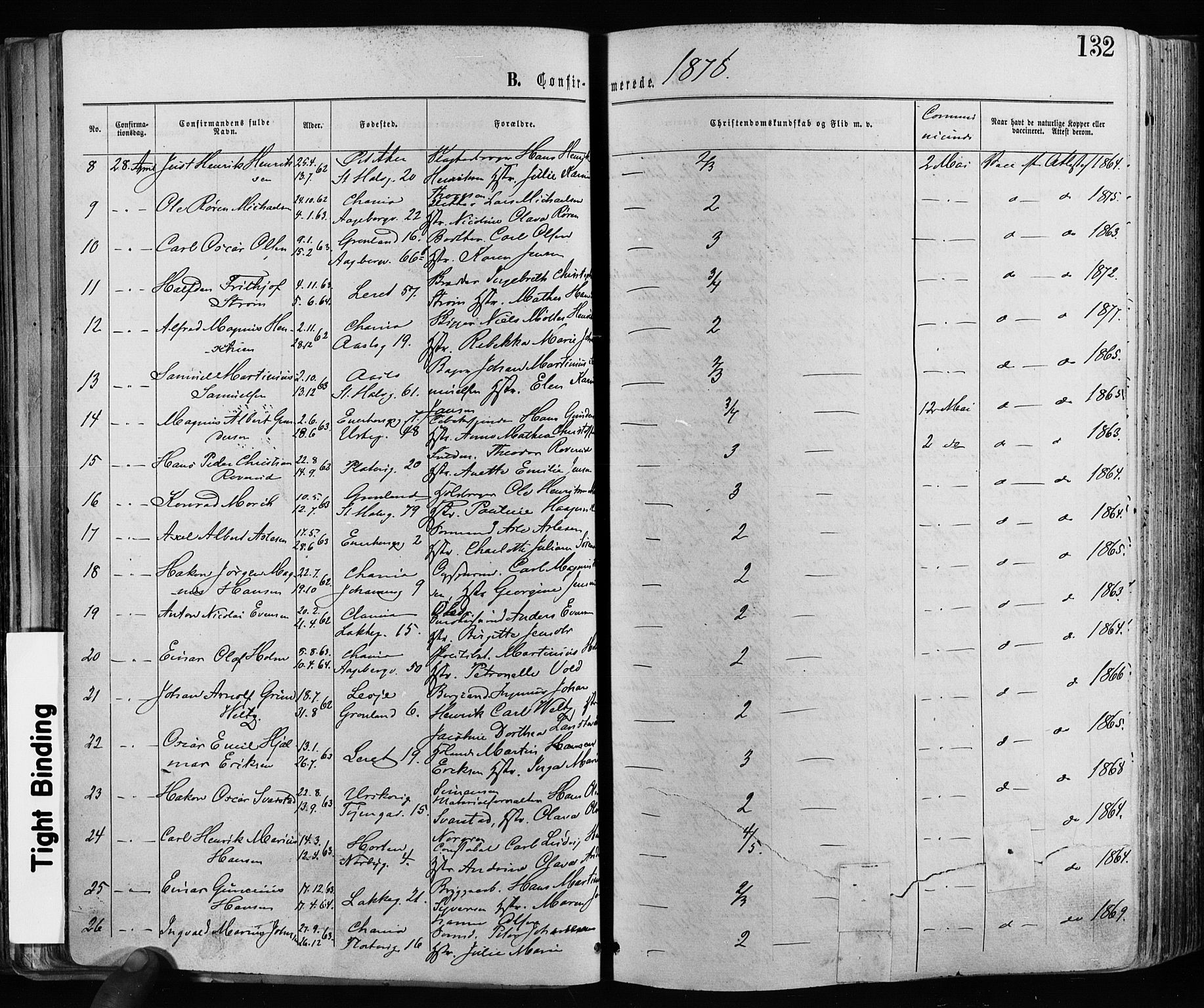 Grønland prestekontor Kirkebøker, AV/SAO-A-10848/F/Fa/L0005: Parish register (official) no. 5, 1869-1880, p. 132