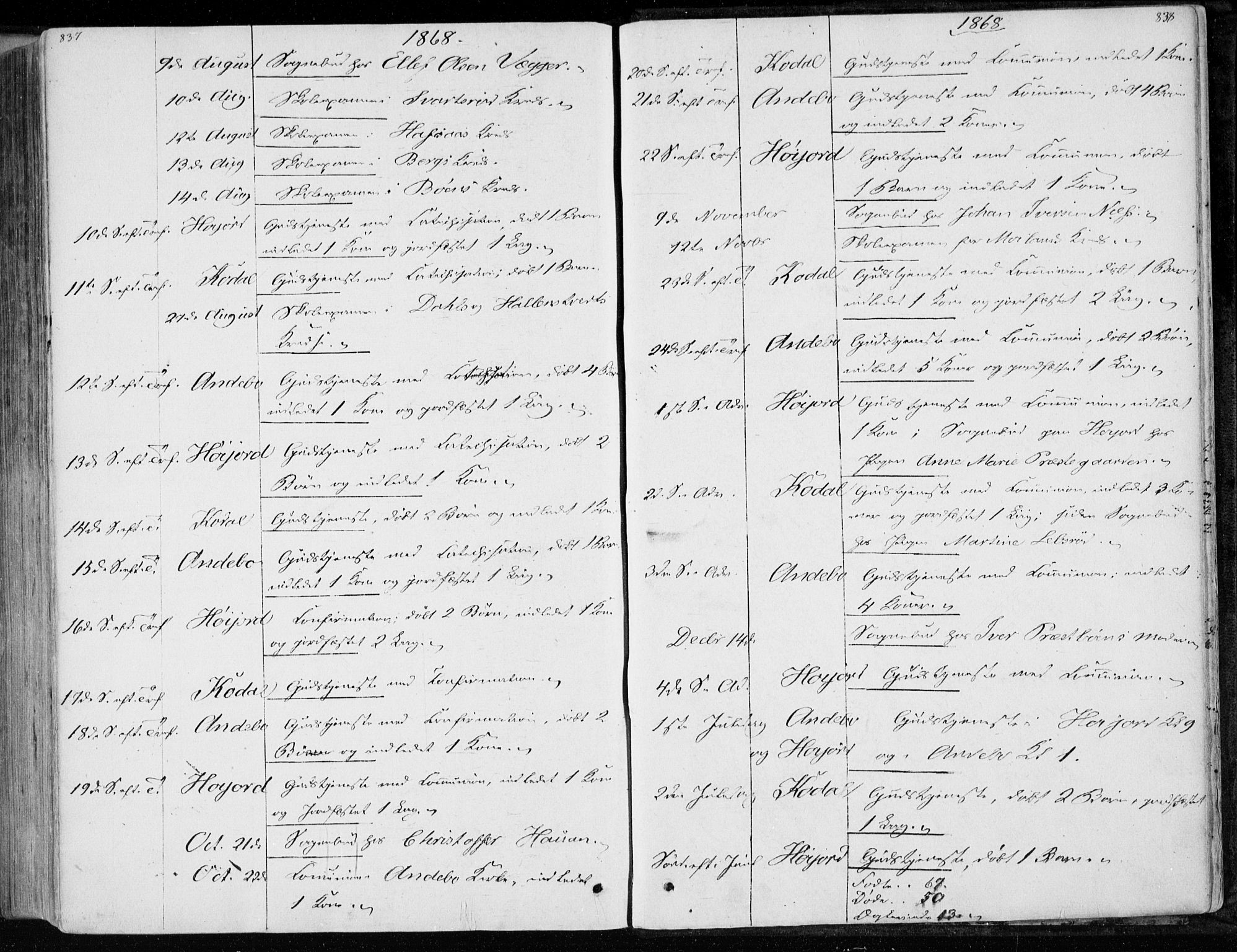 Andebu kirkebøker, AV/SAKO-A-336/F/Fa/L0005: Parish register (official) no. 5, 1857-1870, p. 837-838