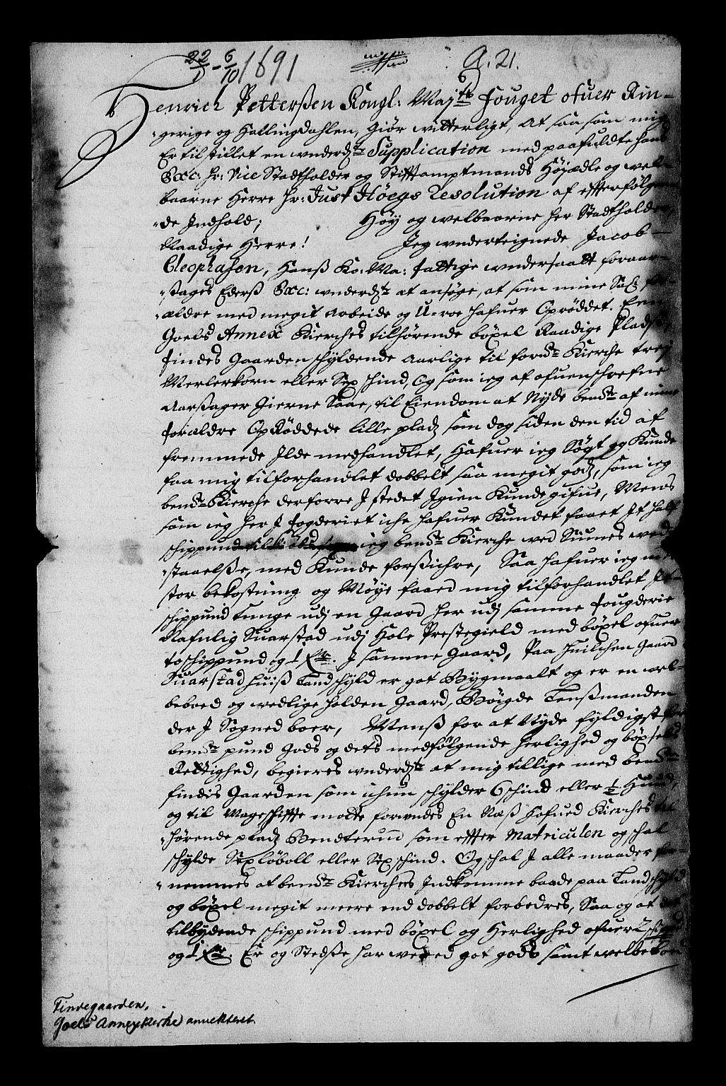 Stattholderembetet 1572-1771, RA/EA-2870/Af/L0004: Avskrifter av vedlegg til originale supplikker, nummerert i samsvar med supplikkbøkene, 1691-1694, p. 248