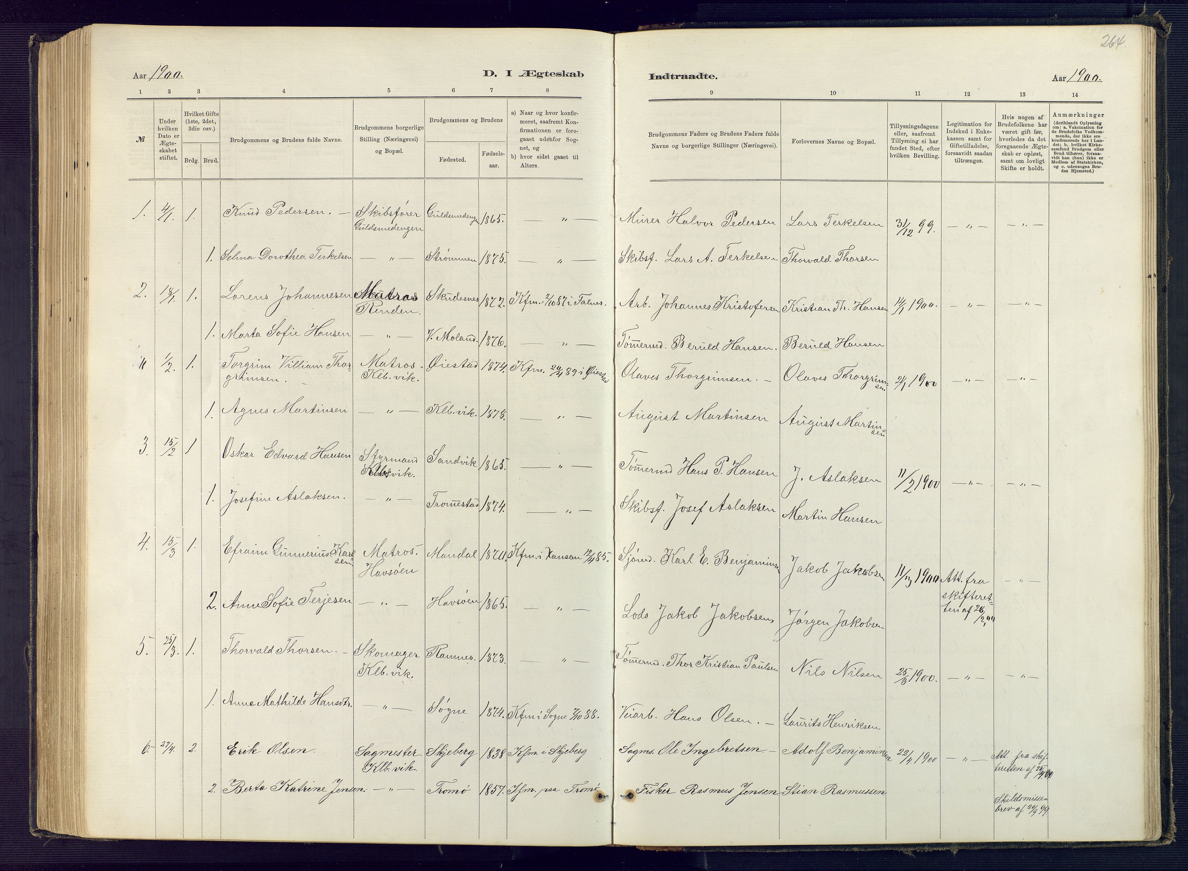 Hisøy sokneprestkontor, SAK/1111-0020/F/Fb/L0003: Parish register (copy) no. B 3, 1885-1905, p. 264