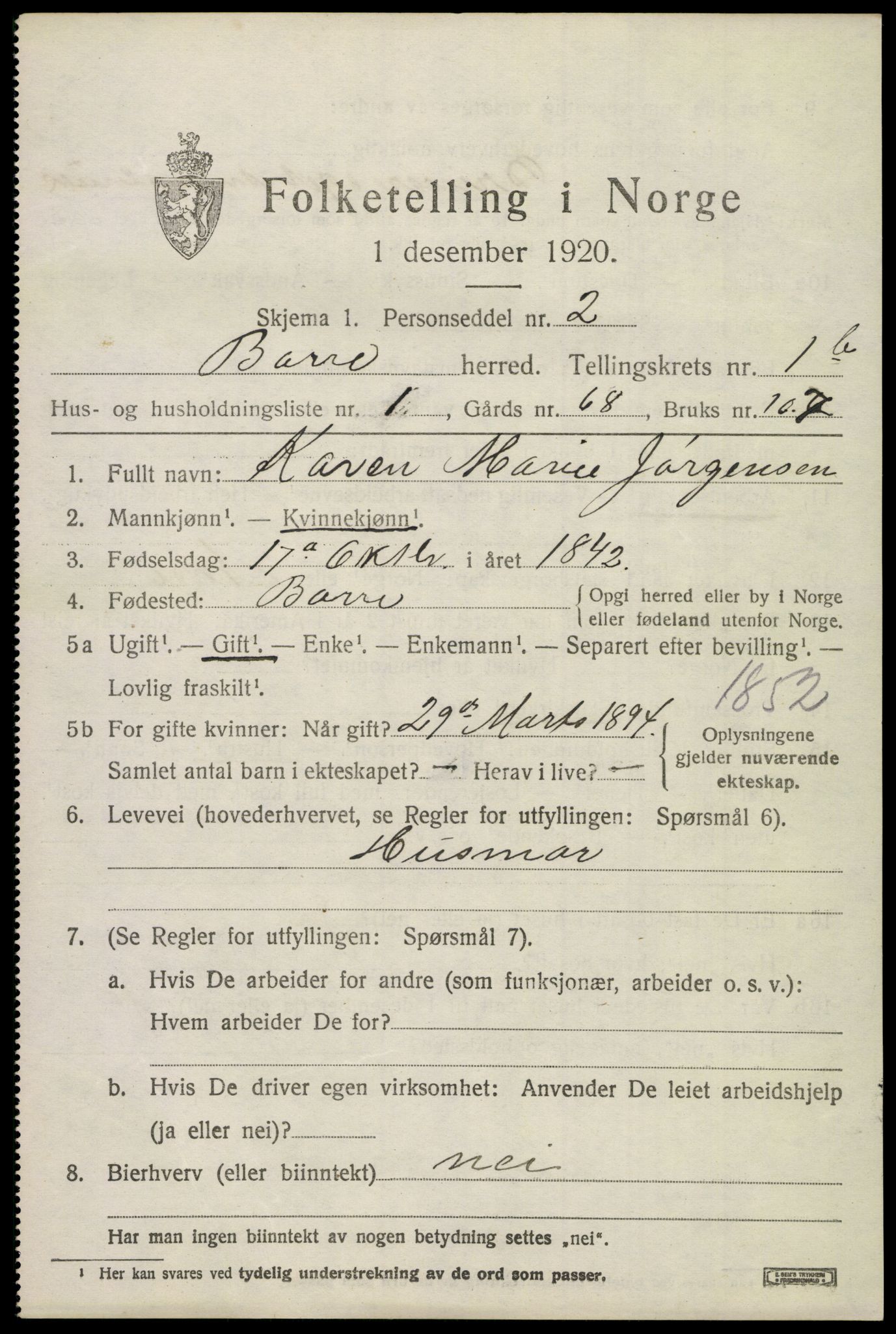 SAKO, 1920 census for Borre, 1920, p. 2628