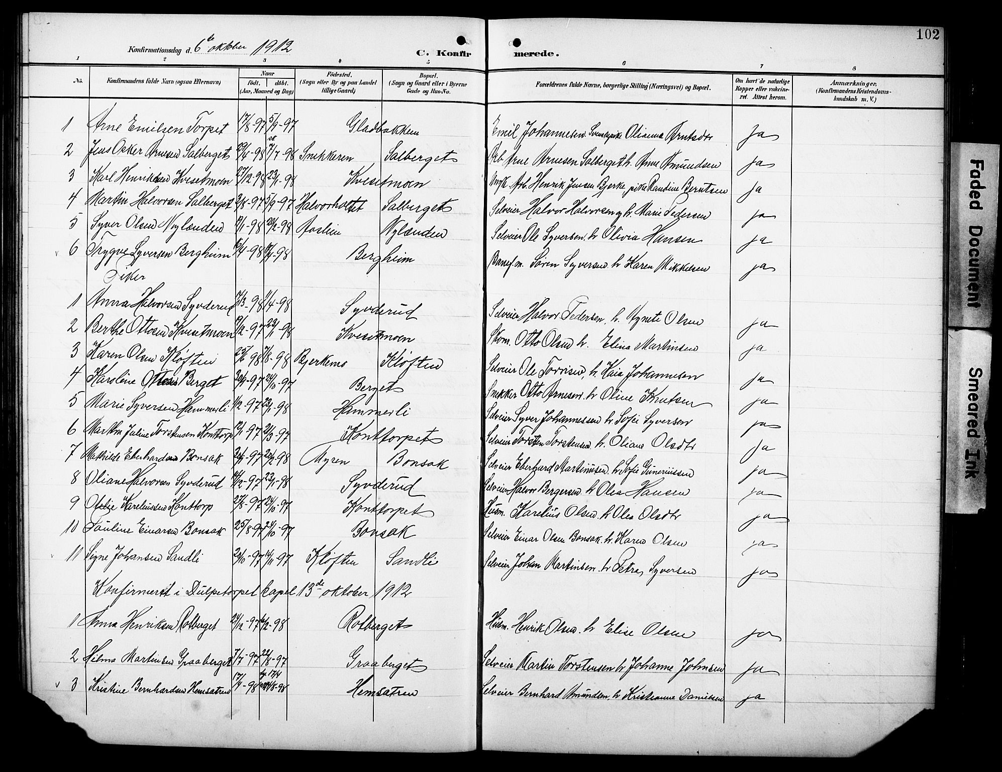 Hof prestekontor, SAH/PREST-038/H/Ha/Hab/L0005: Parish register (copy) no. 5, 1899-1916, p. 102