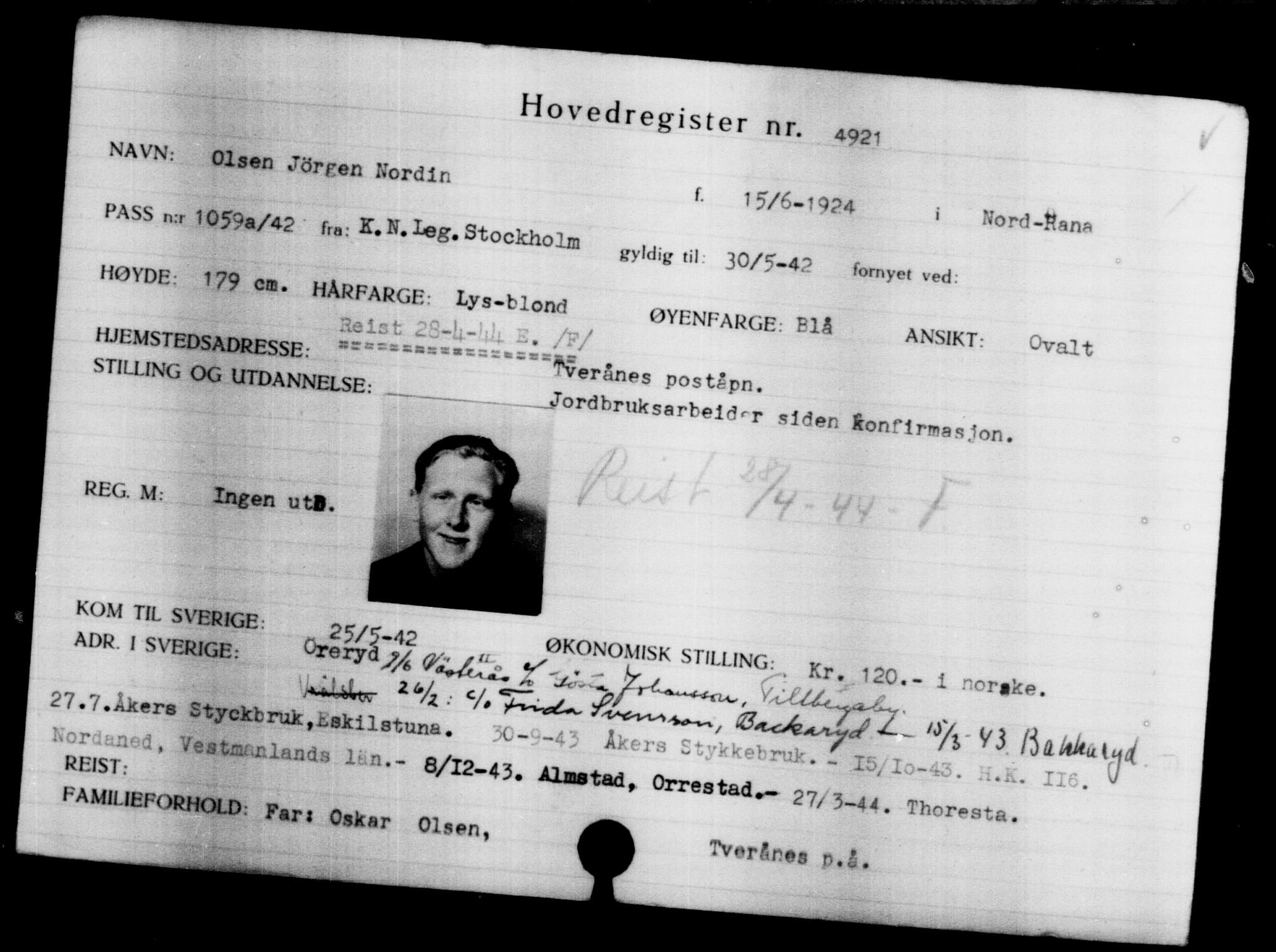 Utenriksstasjonene, Legasjonen i Stockholm, Flyktningkontoret, AV/RA-S-6753/V/Va/L0004: Kjesäterkartoteket, flyktninger med registreringsnr. 3496-6610, 1940-1945, p. 1685